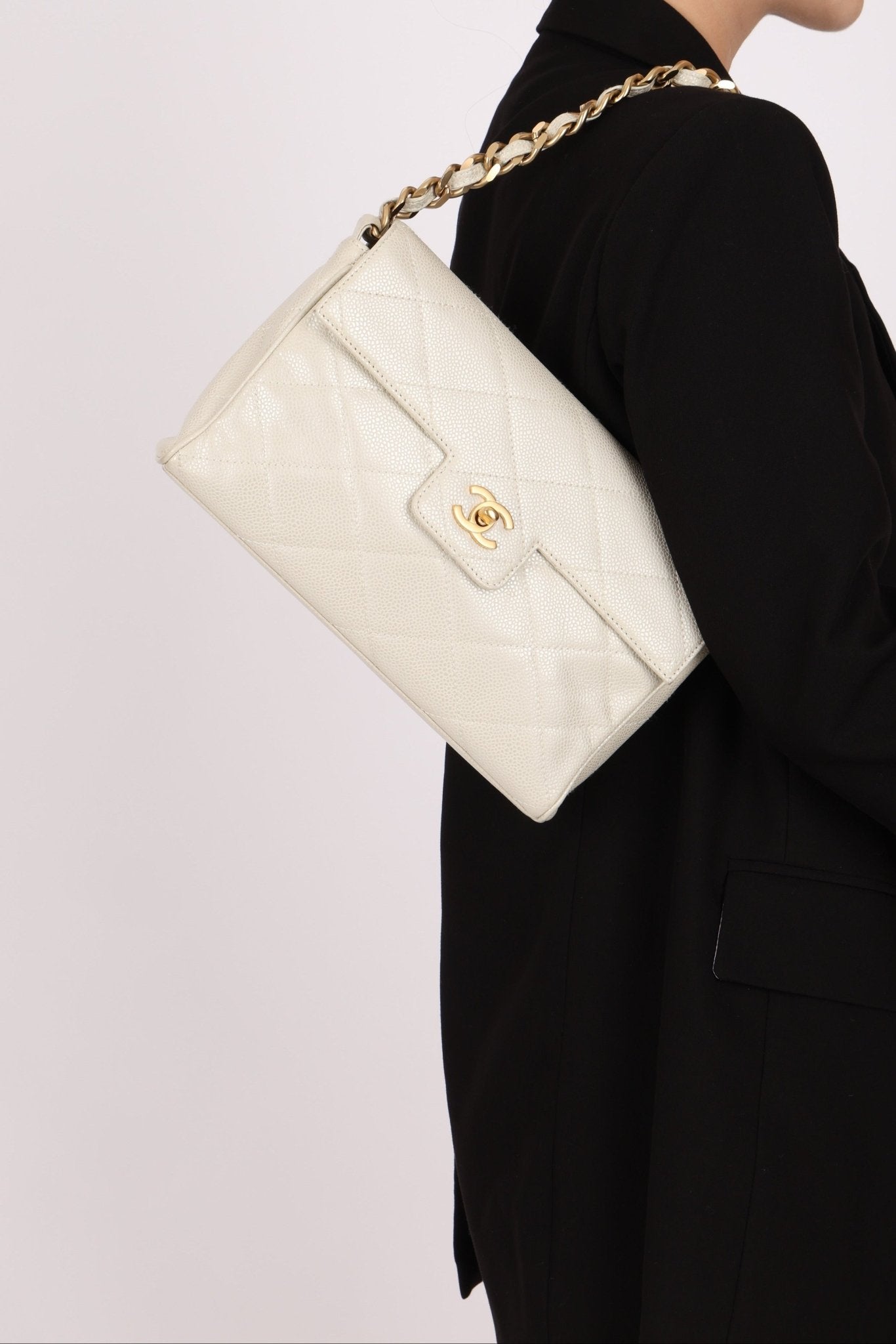 Rare Chanel 2002 Iridescent Caviar Turnlock Single Flap Bag 24k GP - FashioNica