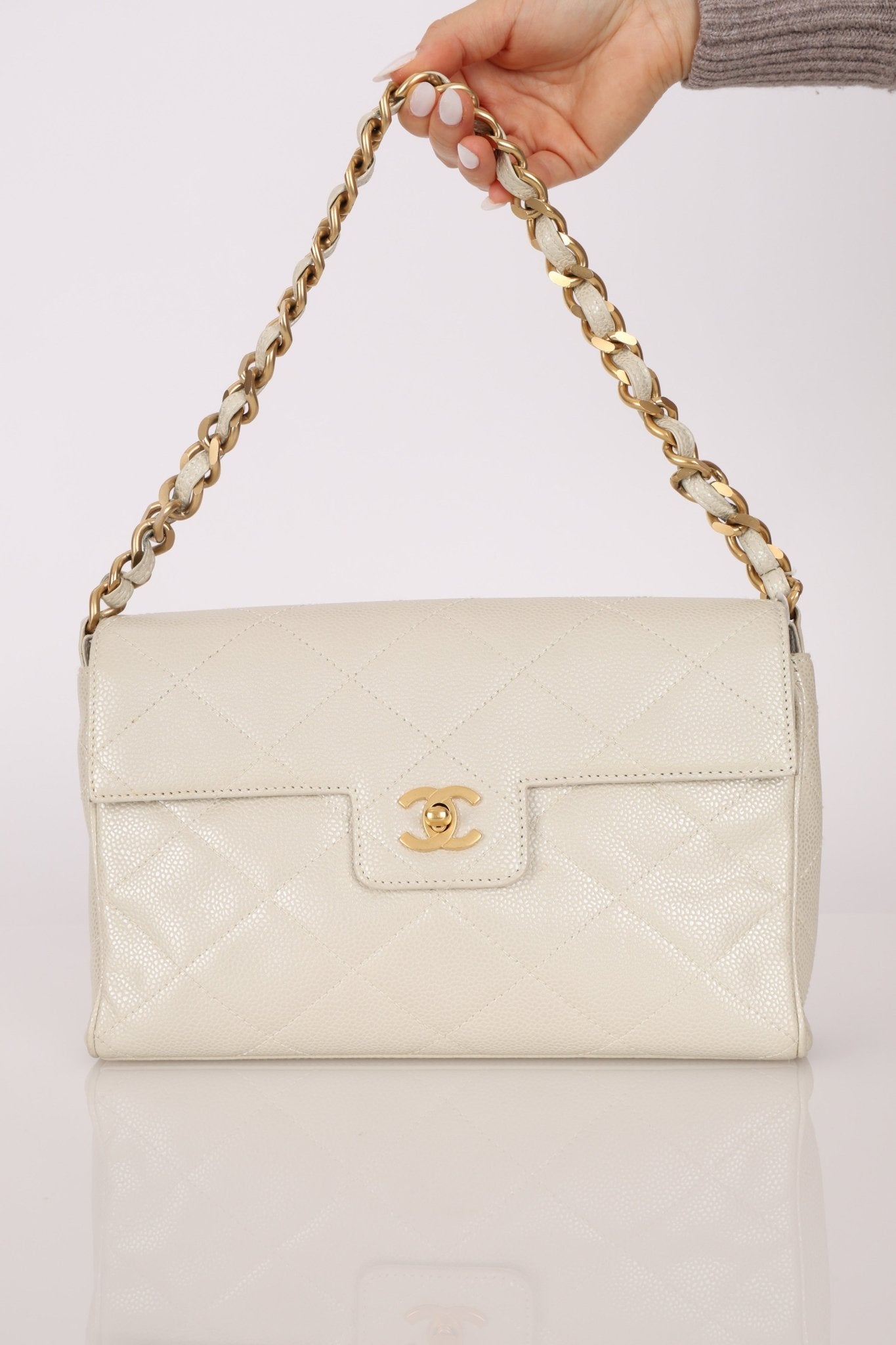 Rare Chanel 2002 Iridescent Caviar Turnlock Single Flap Bag 24k GP - FashioNica