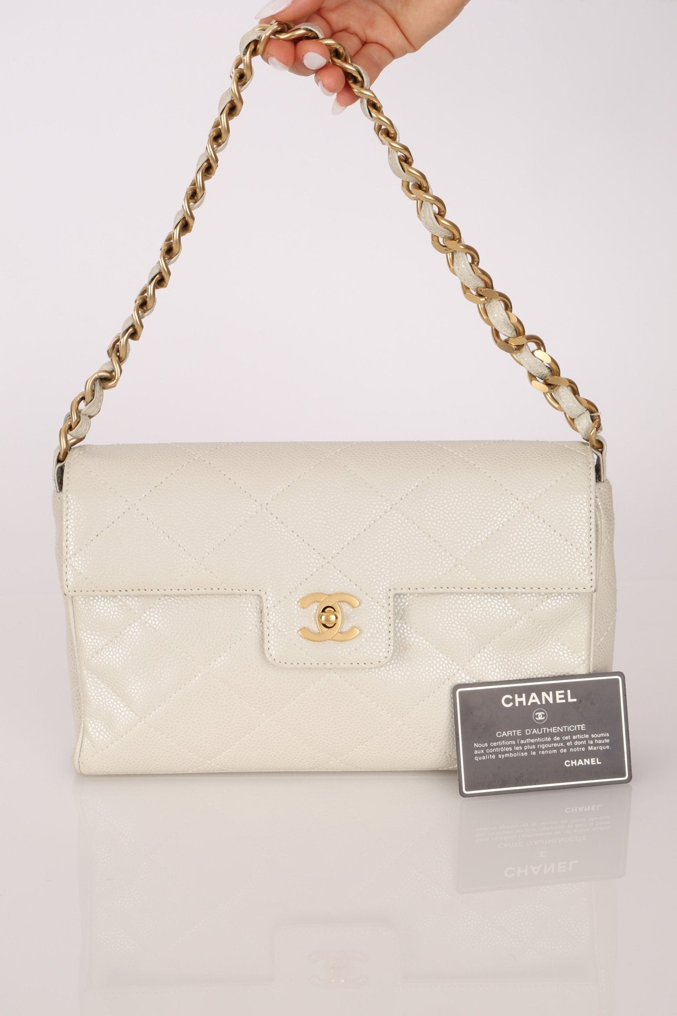 Rare Chanel 2002 Iridescent Caviar Turnlock Single Flap Bag 24k GP - FashioNica