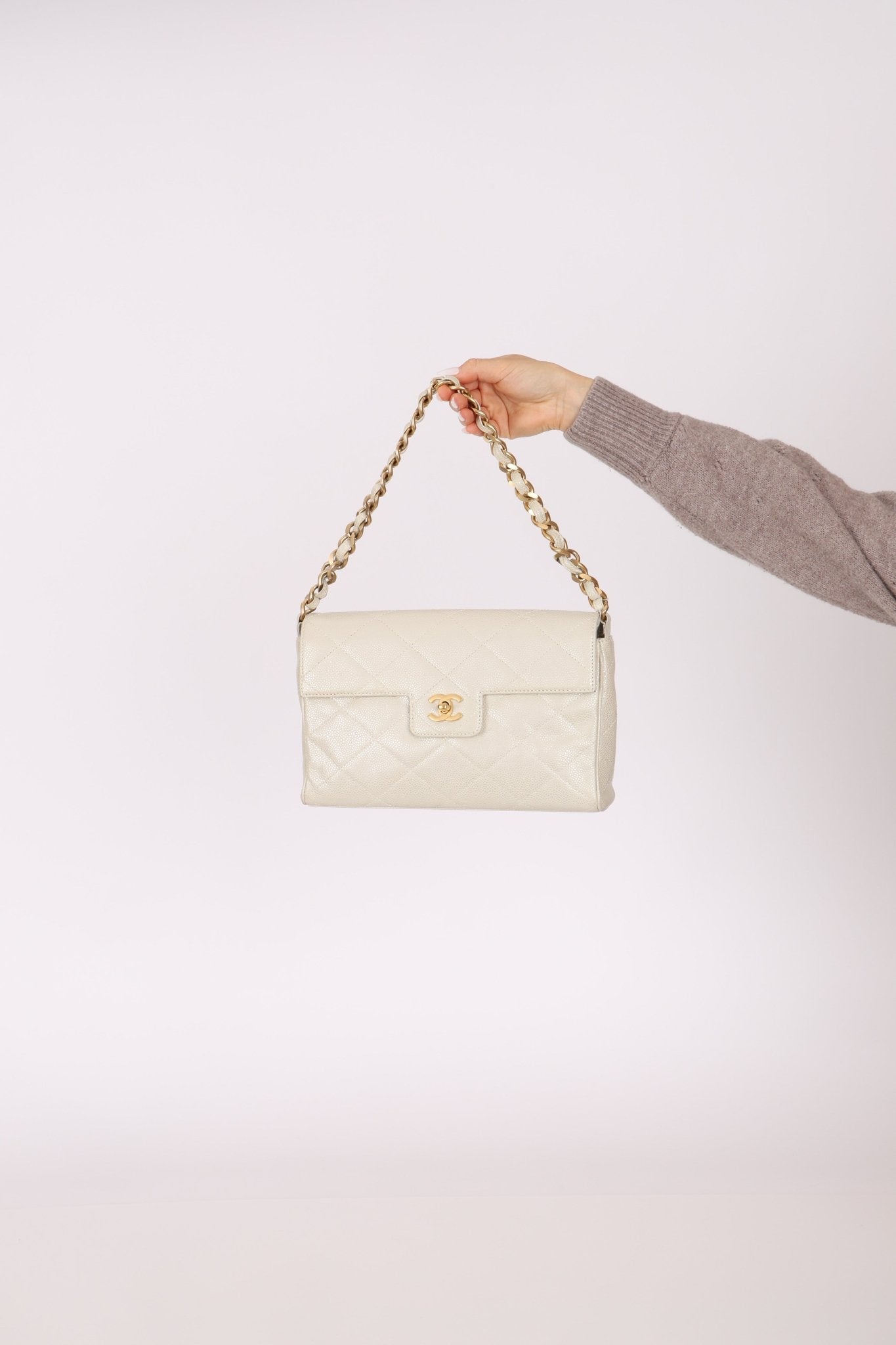 Rare Chanel 2002 Iridescent Caviar Turnlock Single Flap Bag 24k GP - FashioNica