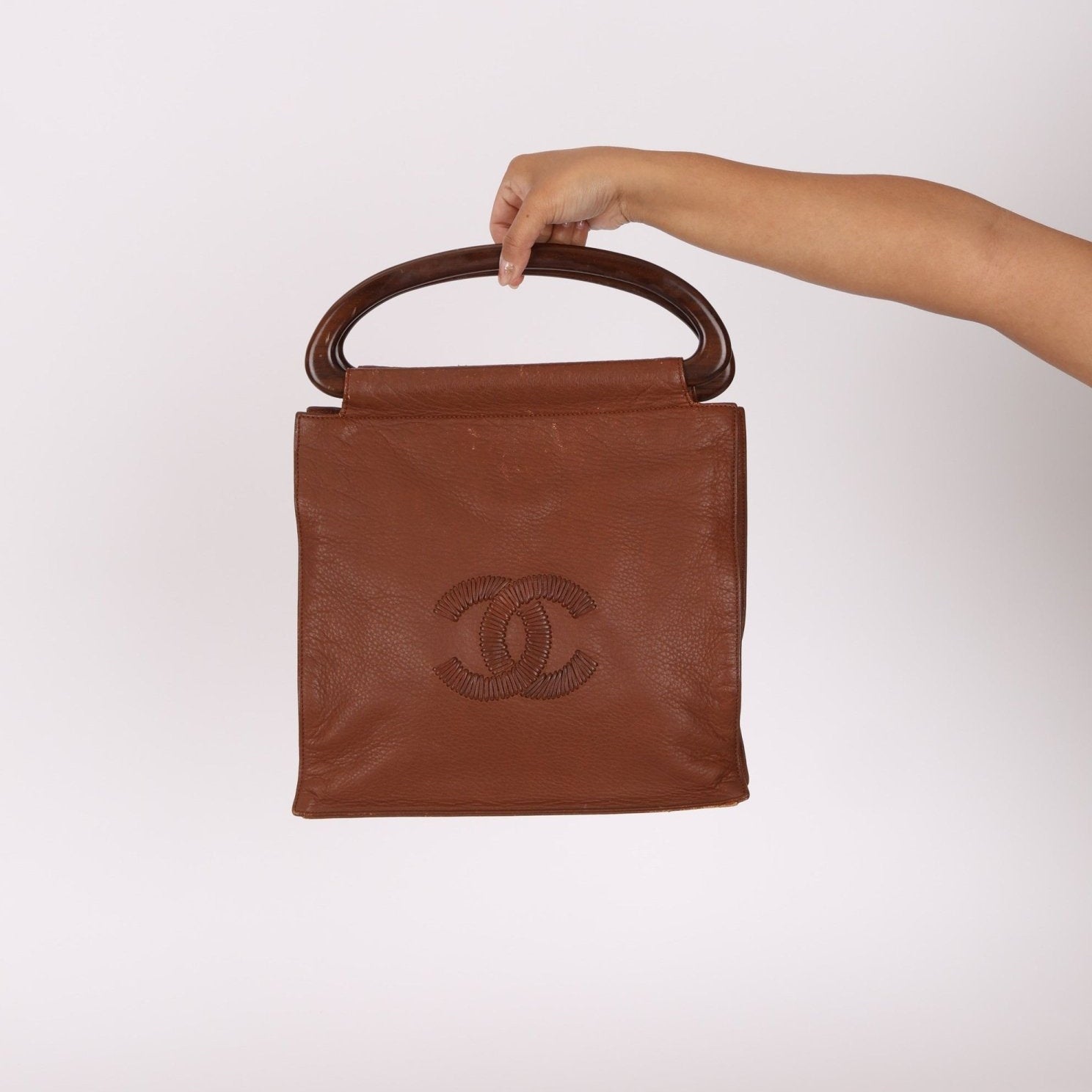 Rare Chanel 2003 Whipstitch Wood Top Handle Tote - FashioNica