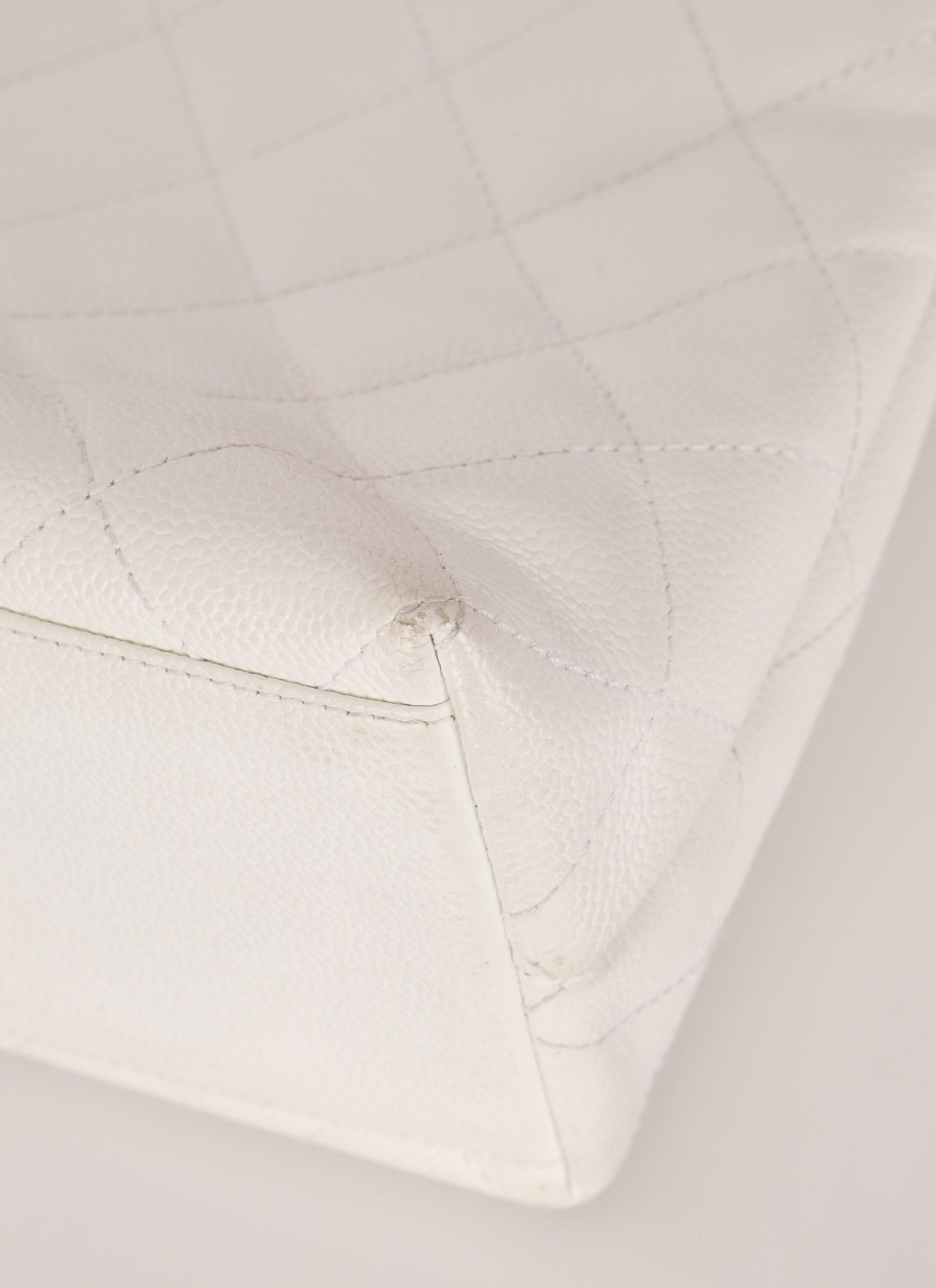 Rare Chanel 2003 White Caviar Wood Top Handle Tote - FashioNica