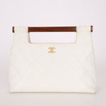 Rare Chanel 2003 White Caviar Wood Top Handle Tote - FashioNica