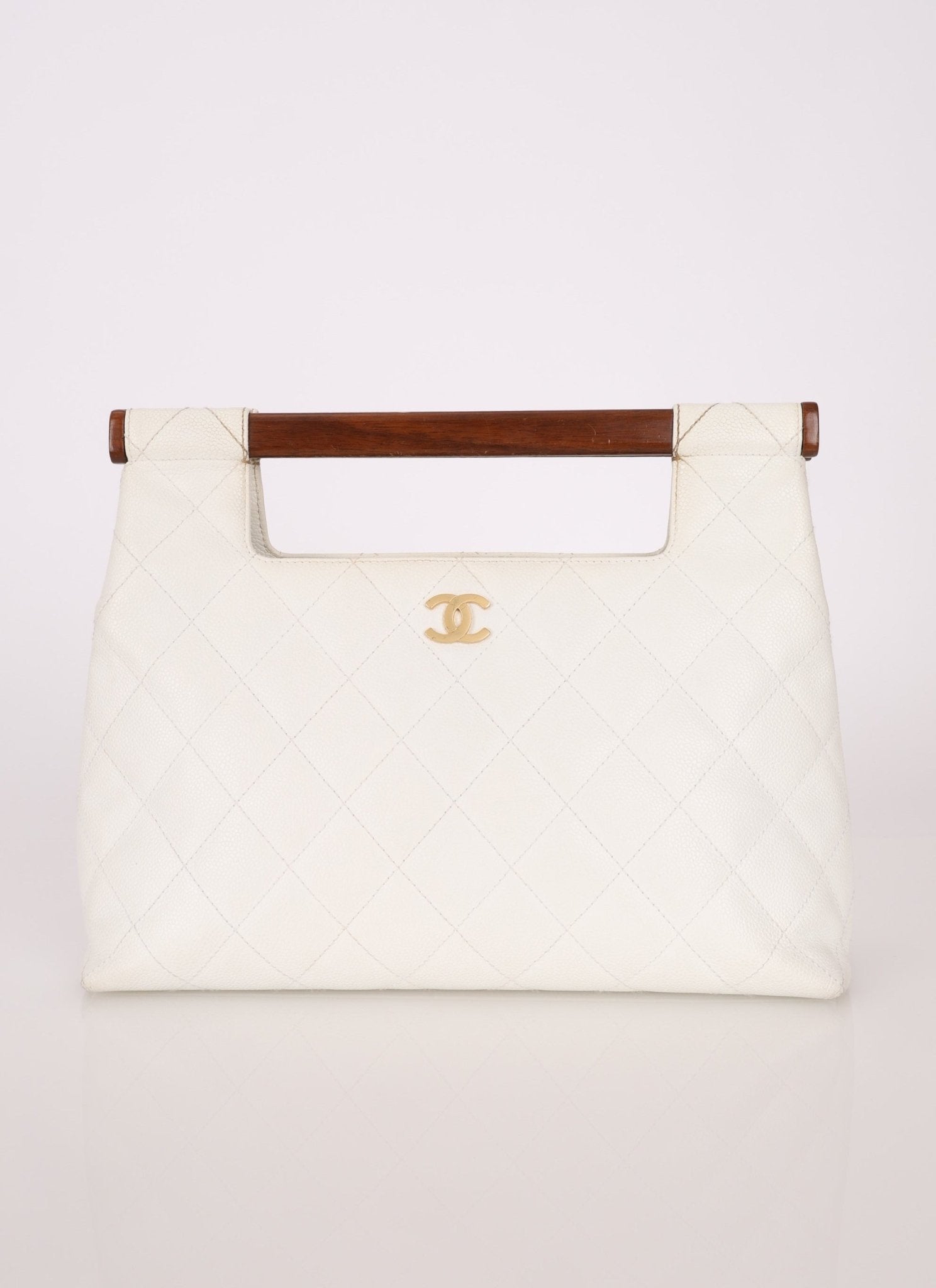 Rare Chanel 2003 White Caviar Wood Top Handle Tote - FashioNica