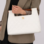 Rare Chanel 2003 White Caviar Wood Top Handle Tote - FashioNica