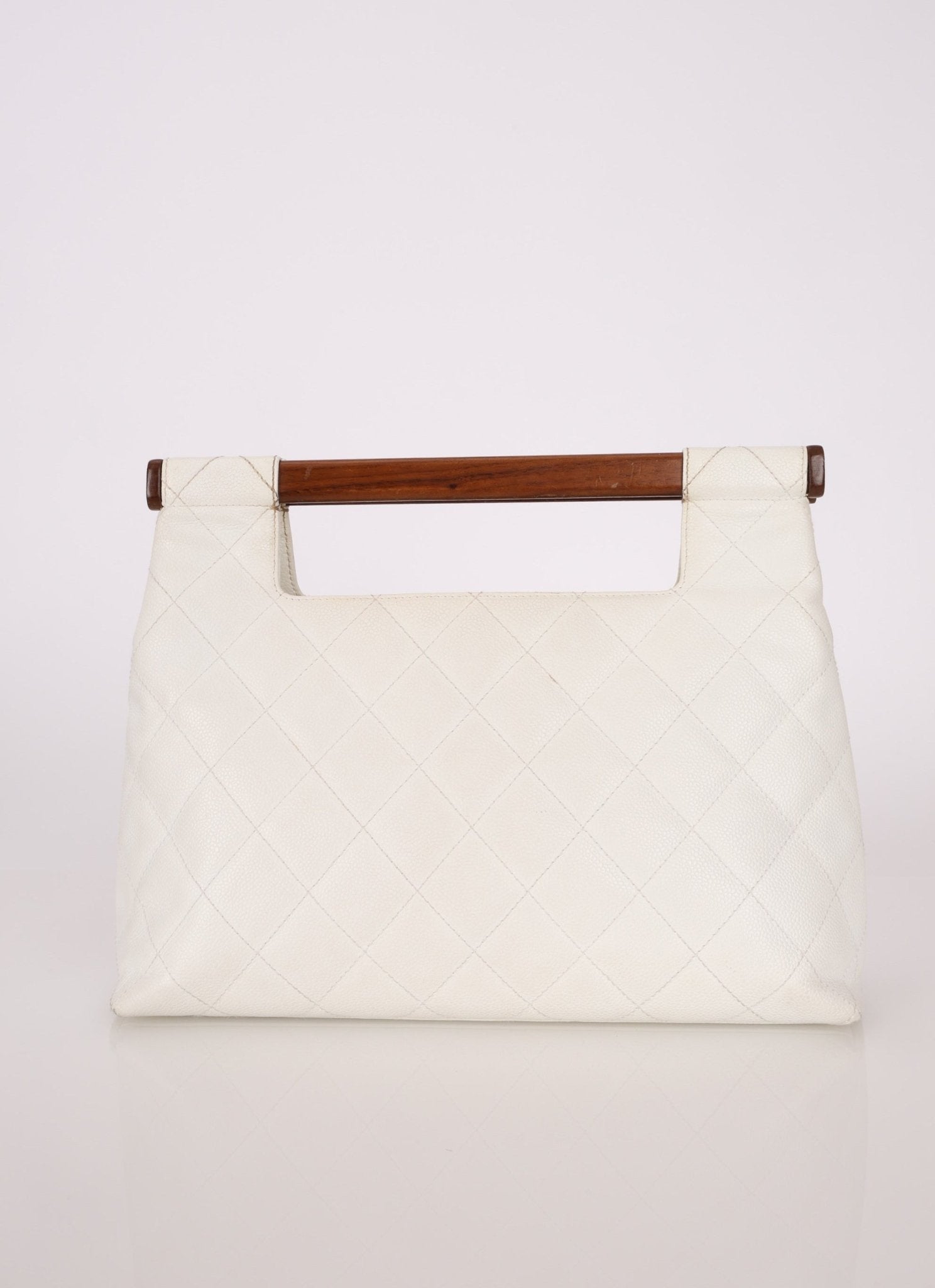 Rare Chanel 2003 White Caviar Wood Top Handle Tote - FashioNica