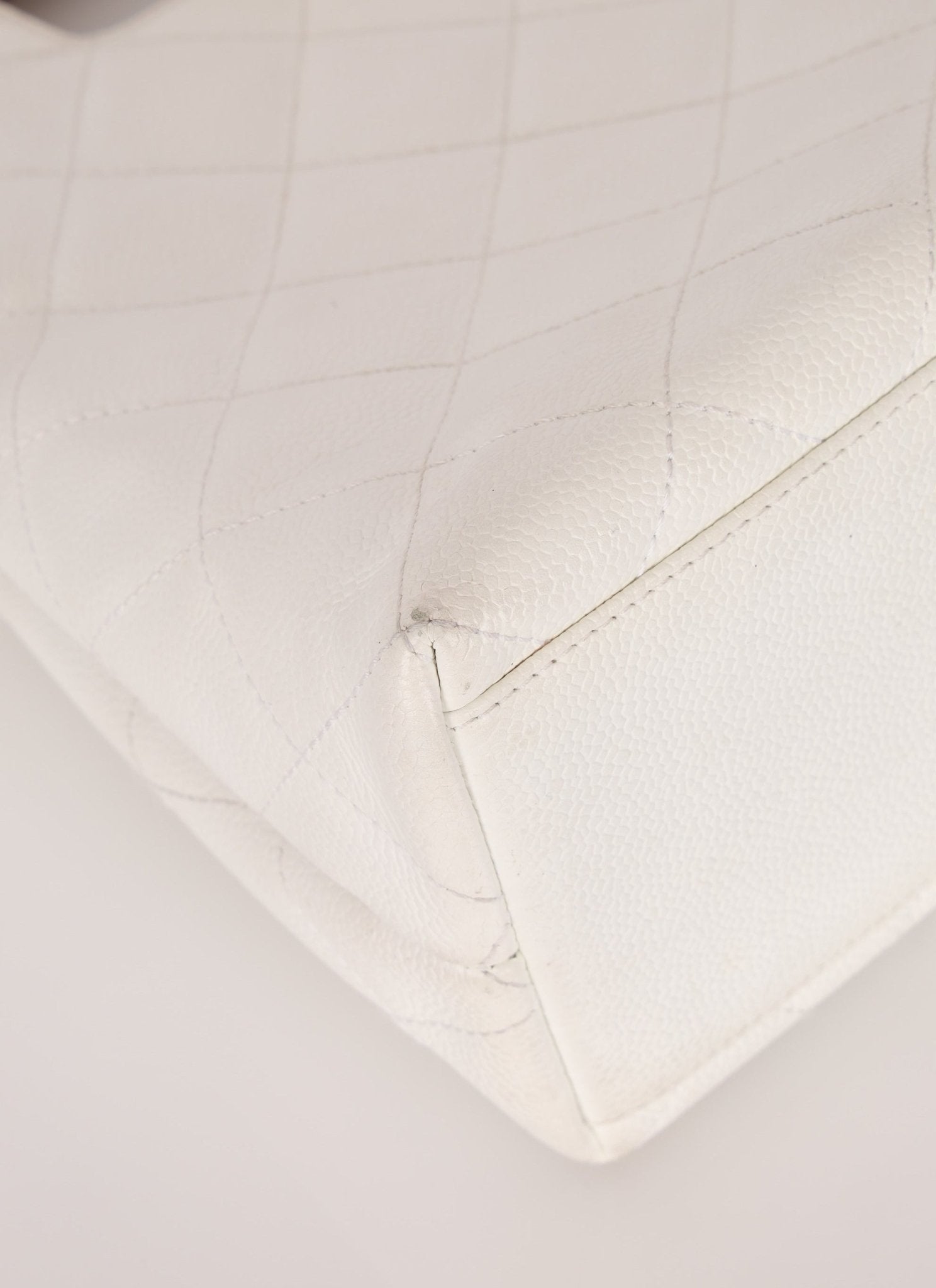 Rare Chanel 2003 White Caviar Wood Top Handle Tote - FashioNica