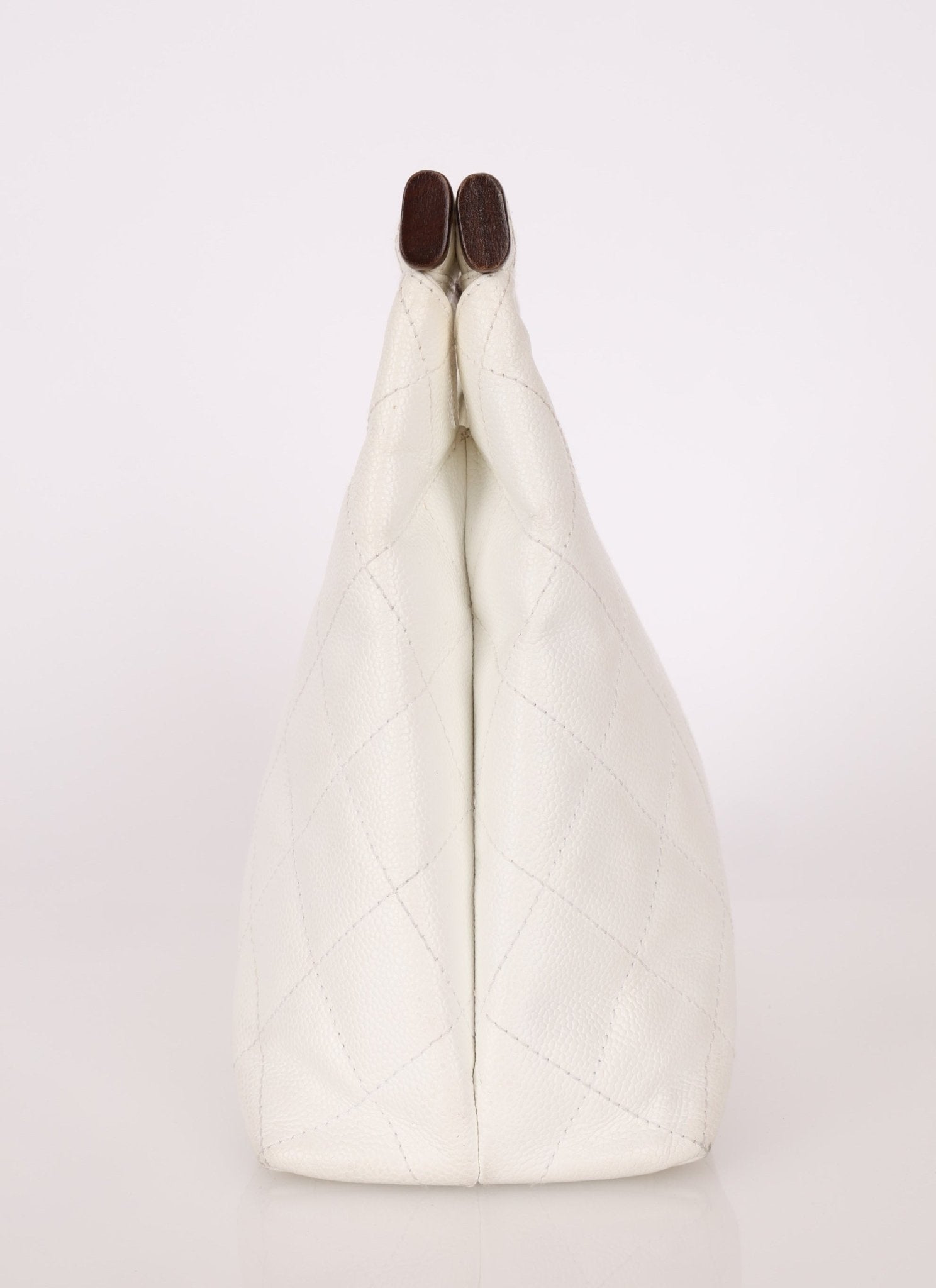 Rare Chanel 2003 White Caviar Wood Top Handle Tote - FashioNica