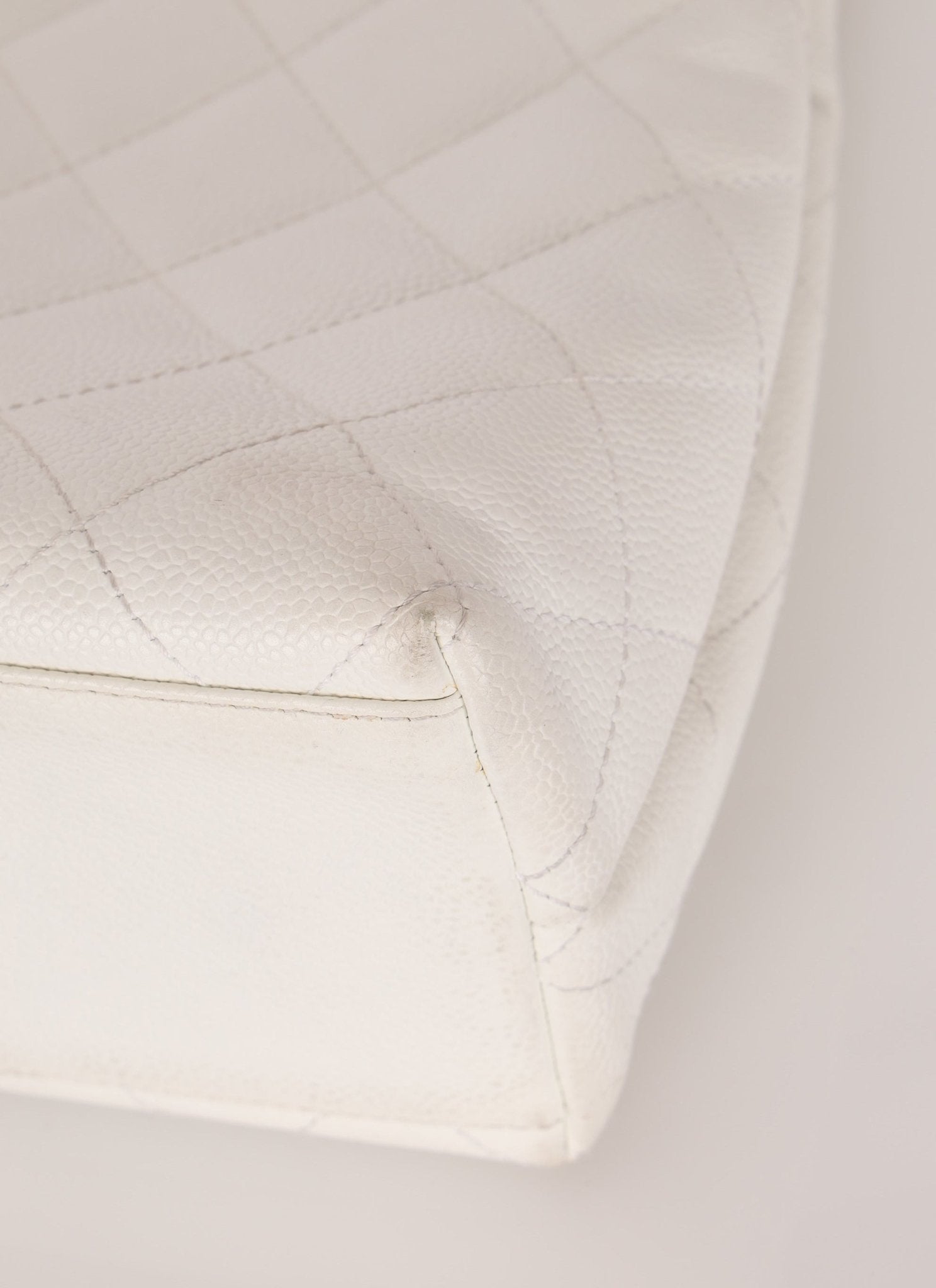 Rare Chanel 2003 White Caviar Wood Top Handle Tote - FashioNica