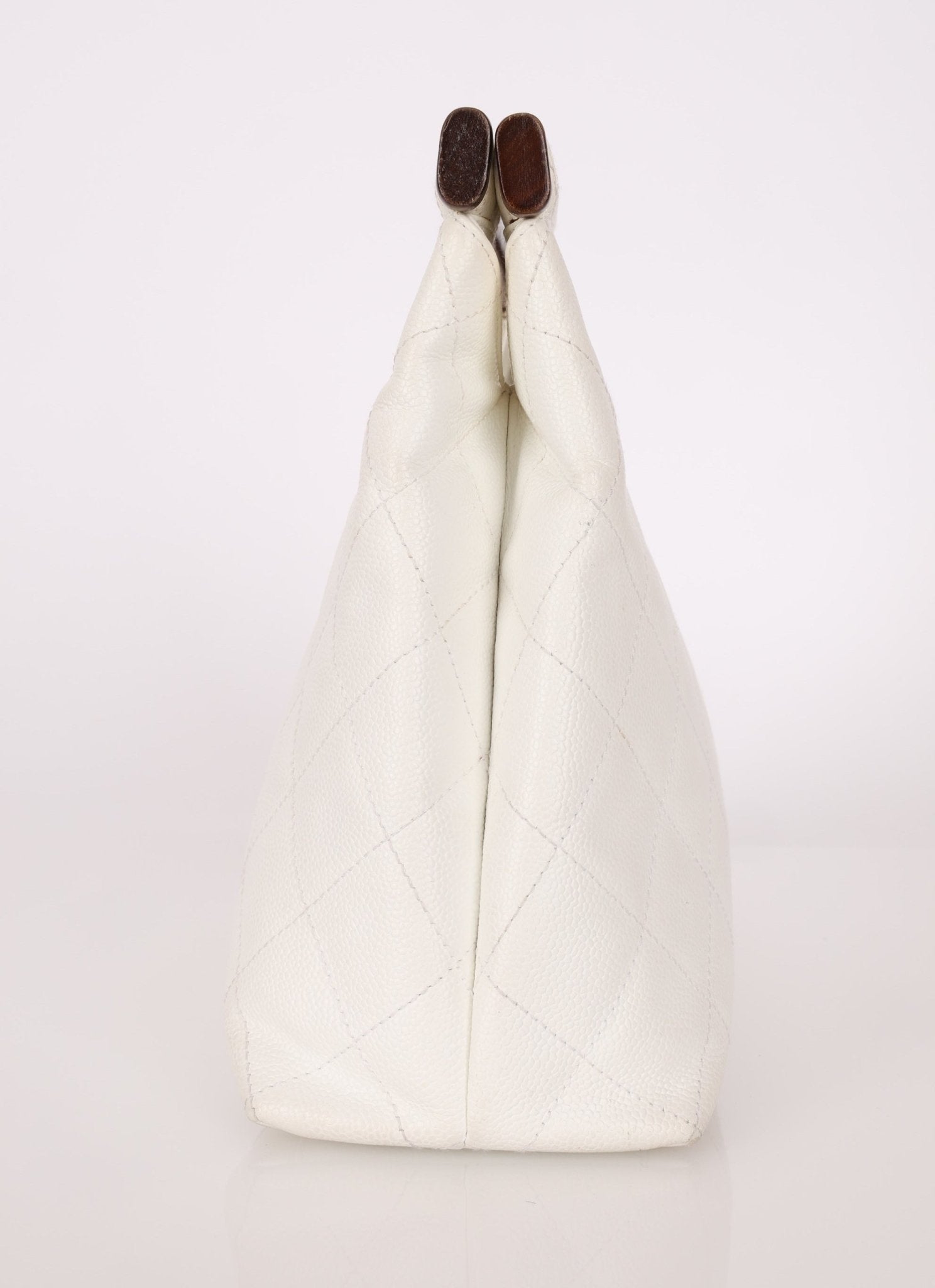 Rare Chanel 2003 White Caviar Wood Top Handle Tote - FashioNica