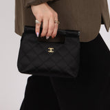 Rare Chanel 2004 Wood Handle Black Satin Mini Tote - FashioNica