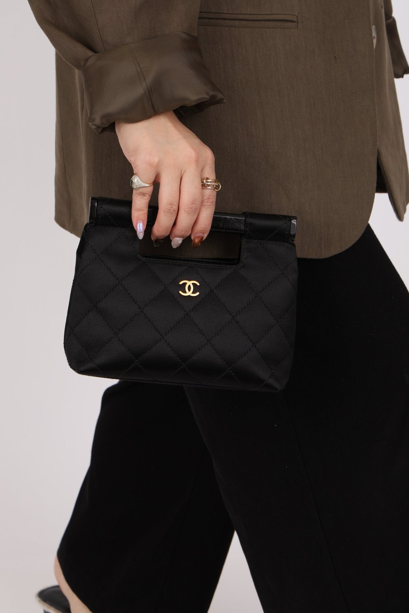 Rare Chanel 2004 Wood Handle Black Satin Mini Tote - FashioNica