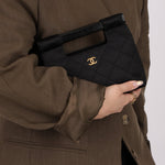Rare Chanel 2004 Wood Handle Black Satin Mini Tote - FashioNica