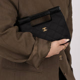 Rare Chanel 2004 Wood Handle Black Satin Mini Tote - FashioNica