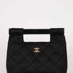 Rare Chanel 2004 Wood Handle Black Satin Mini Tote - FashioNica