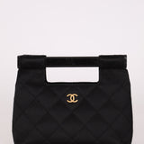 Rare Chanel 2004 Wood Handle Black Satin Mini Tote - FashioNica