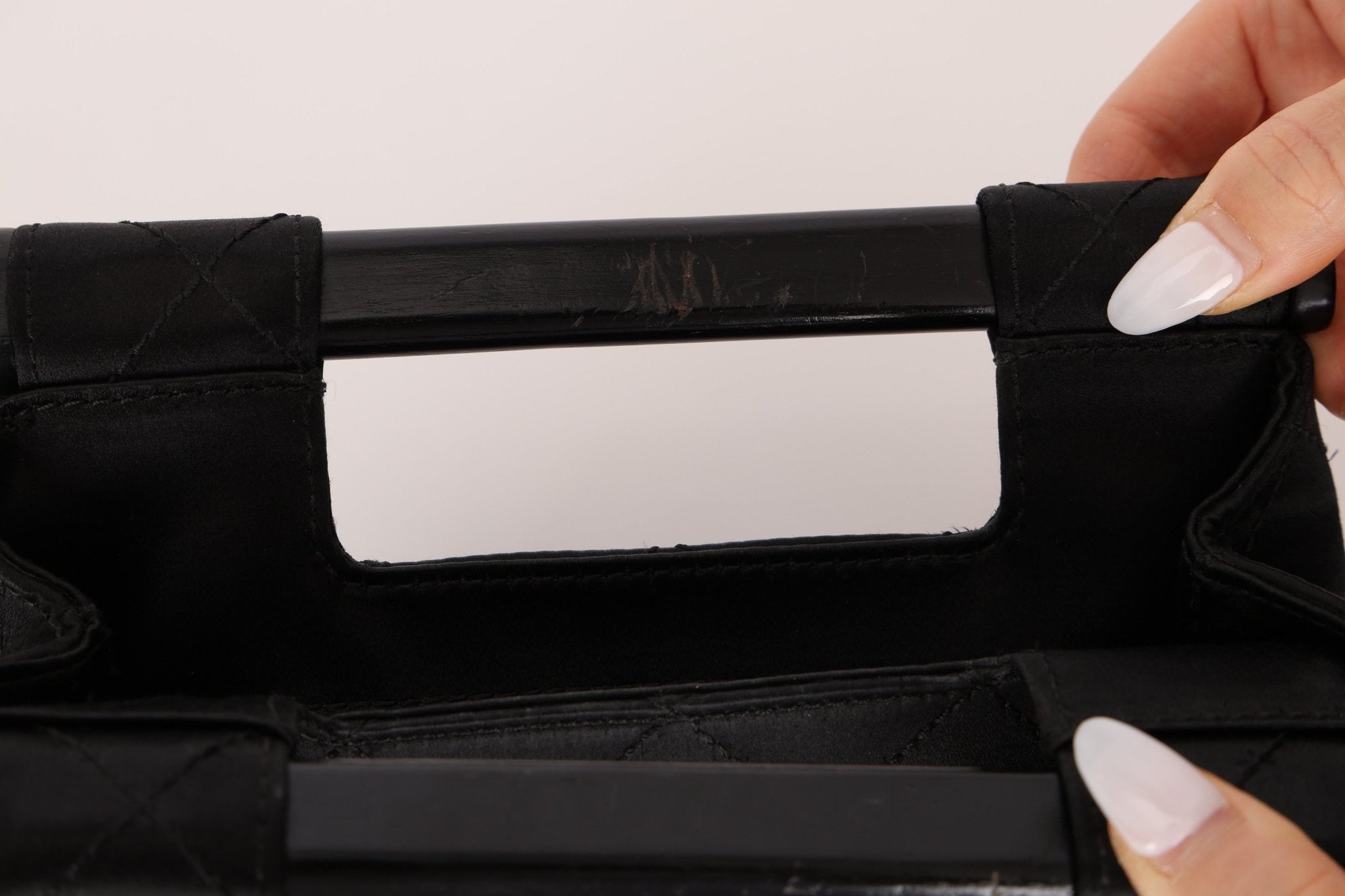 Rare Chanel 2004 Wood Handle Black Satin Mini Tote - FashioNica