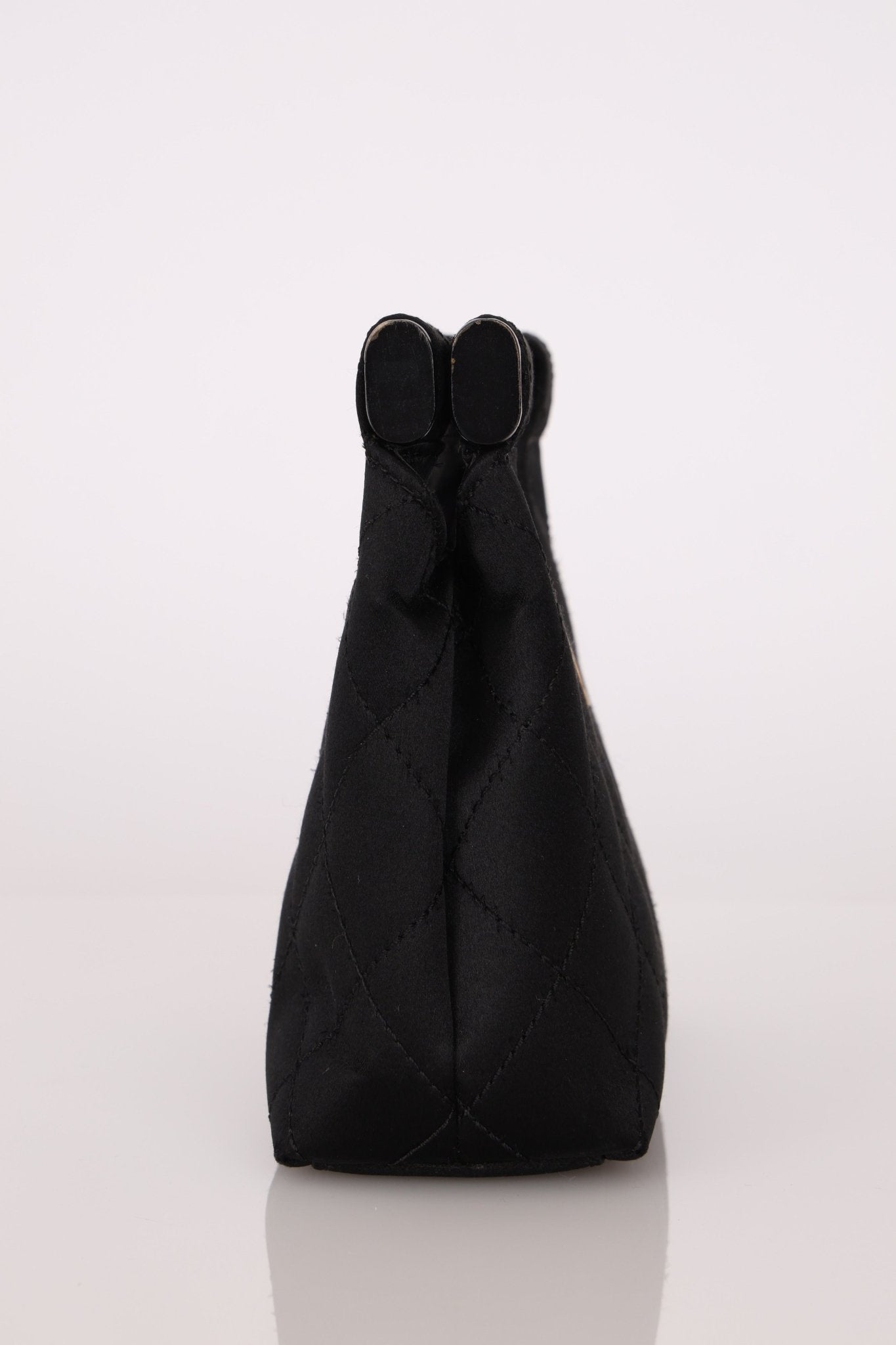 Rare Chanel 2004 Wood Handle Black Satin Mini Tote - FashioNica