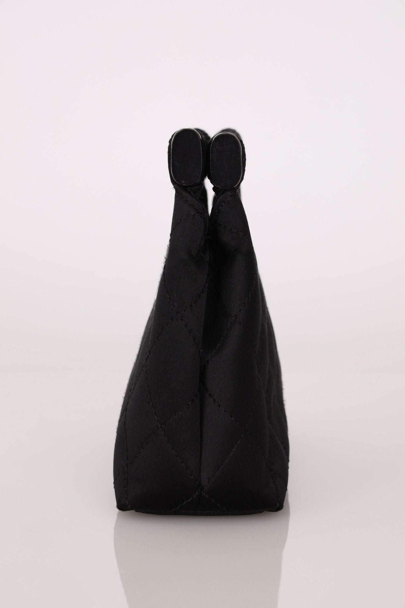 Rare Chanel 2004 Wood Handle Black Satin Mini Tote - FashioNica