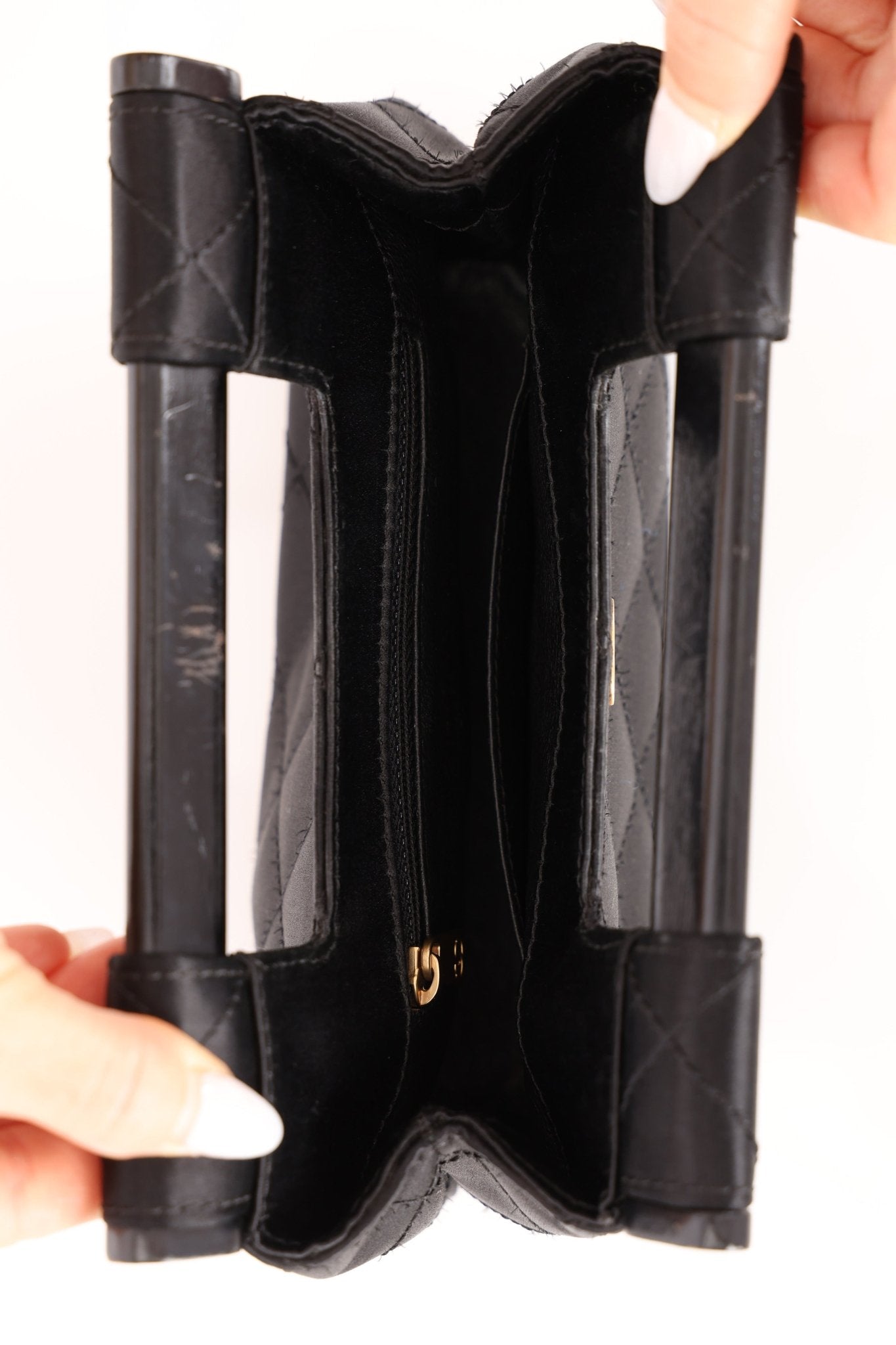 Rare Chanel 2004 Wood Handle Black Satin Mini Tote - FashioNica