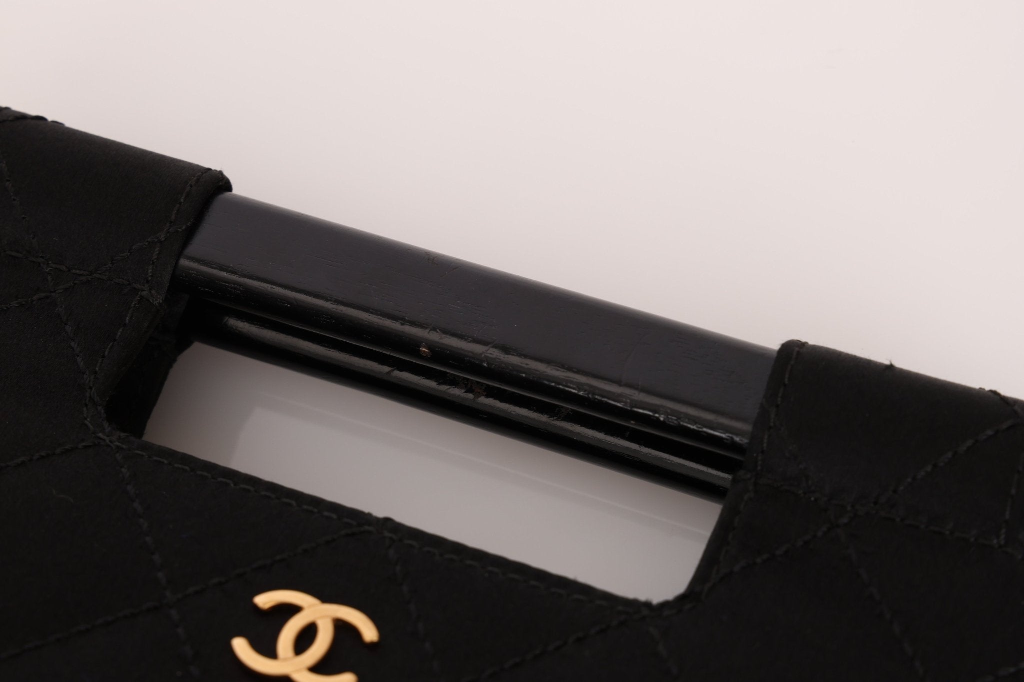 Rare Chanel 2004 Wood Handle Black Satin Mini Tote - FashioNica