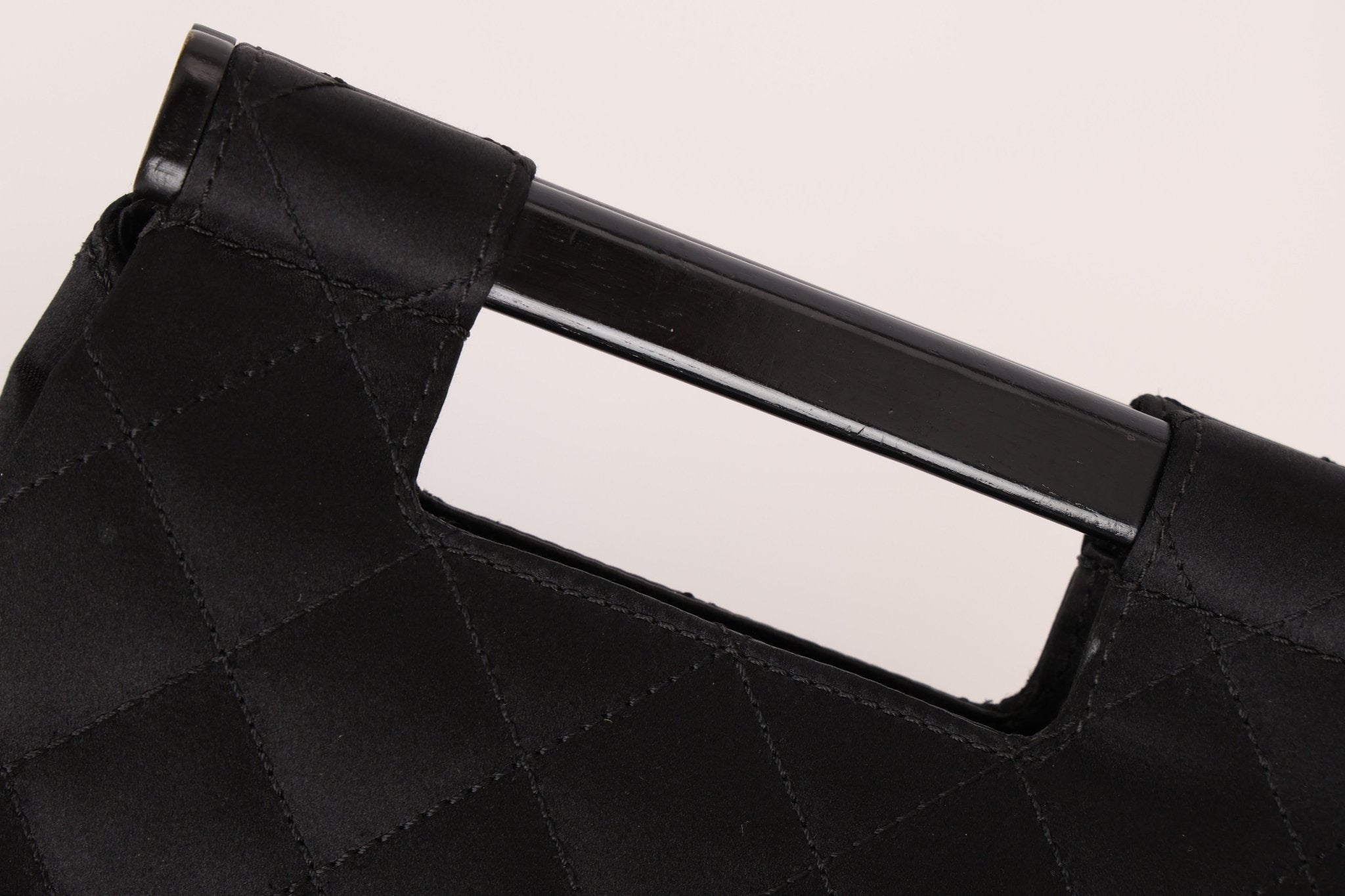 Rare Chanel 2004 Wood Handle Black Satin Mini Tote - FashioNica