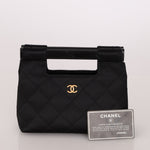 Rare Chanel 2004 Wood Handle Black Satin Mini Tote - FashioNica