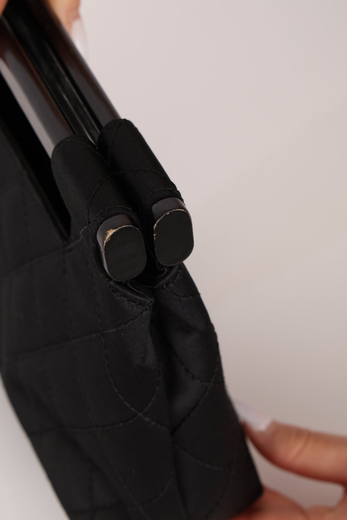 Rare Chanel 2004 Wood Handle Black Satin Mini Tote - FashioNica