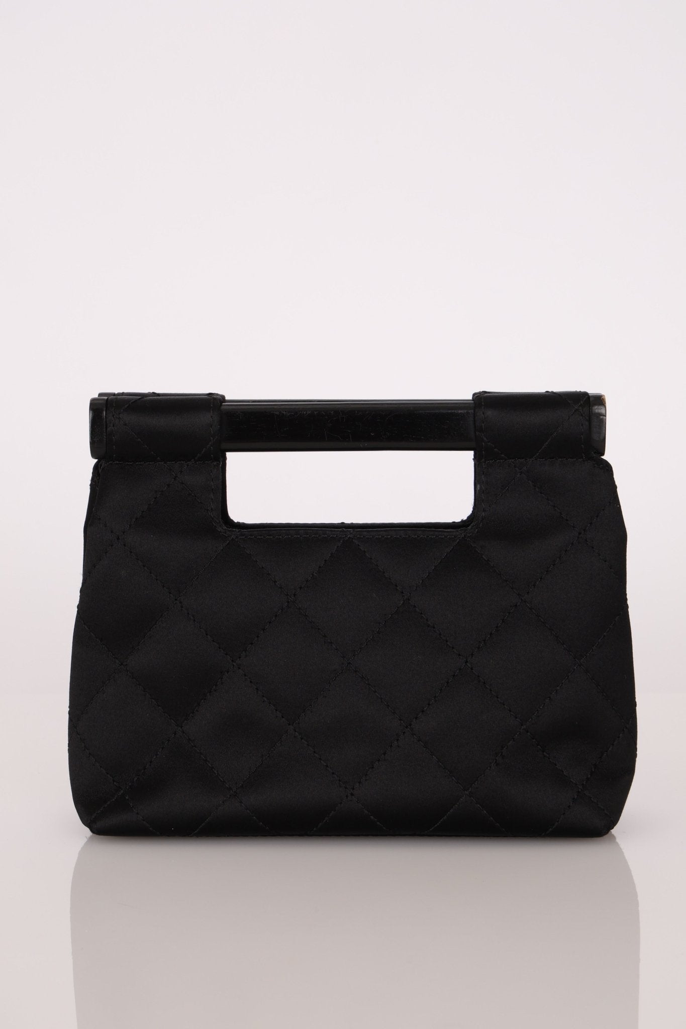 Rare Chanel 2004 Wood Handle Black Satin Mini Tote - FashioNica