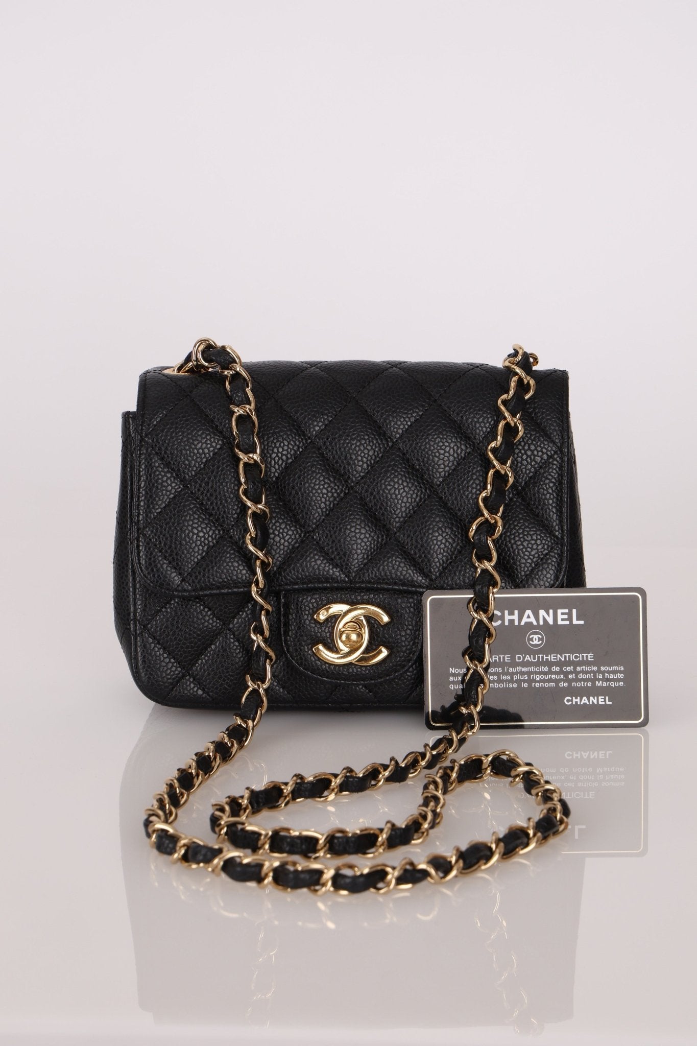Rare Chanel 2008 Caviar Mini Square Flap 24K GP - FashioNica