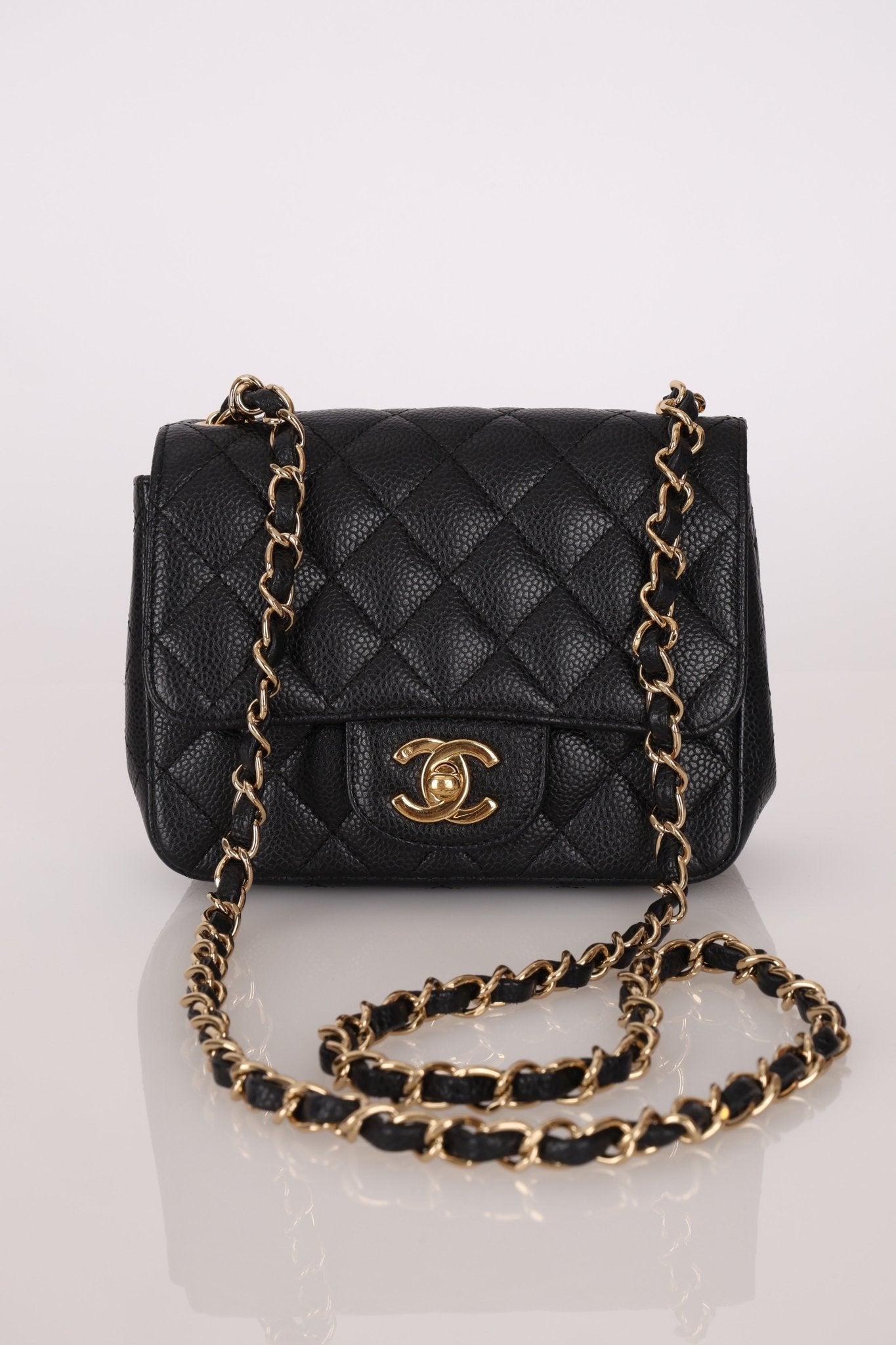 Rare Chanel 2008 Caviar Mini Square Flap 24K GP - FashioNica