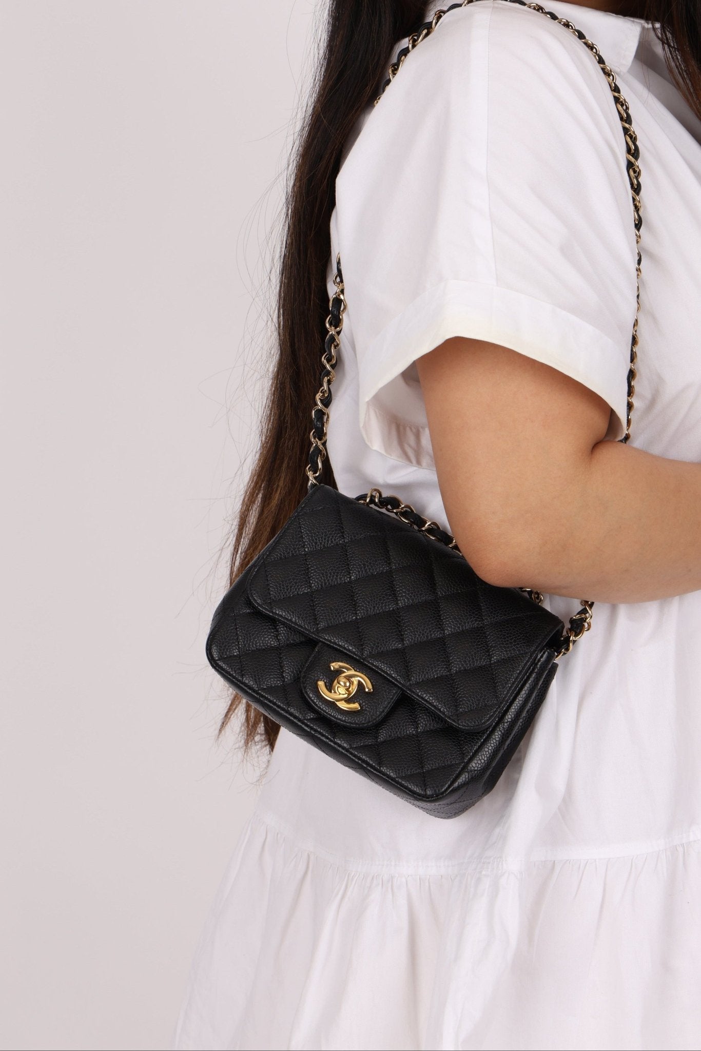 Rare Chanel 2008 Caviar Mini Square Flap 24K GP - FashioNica