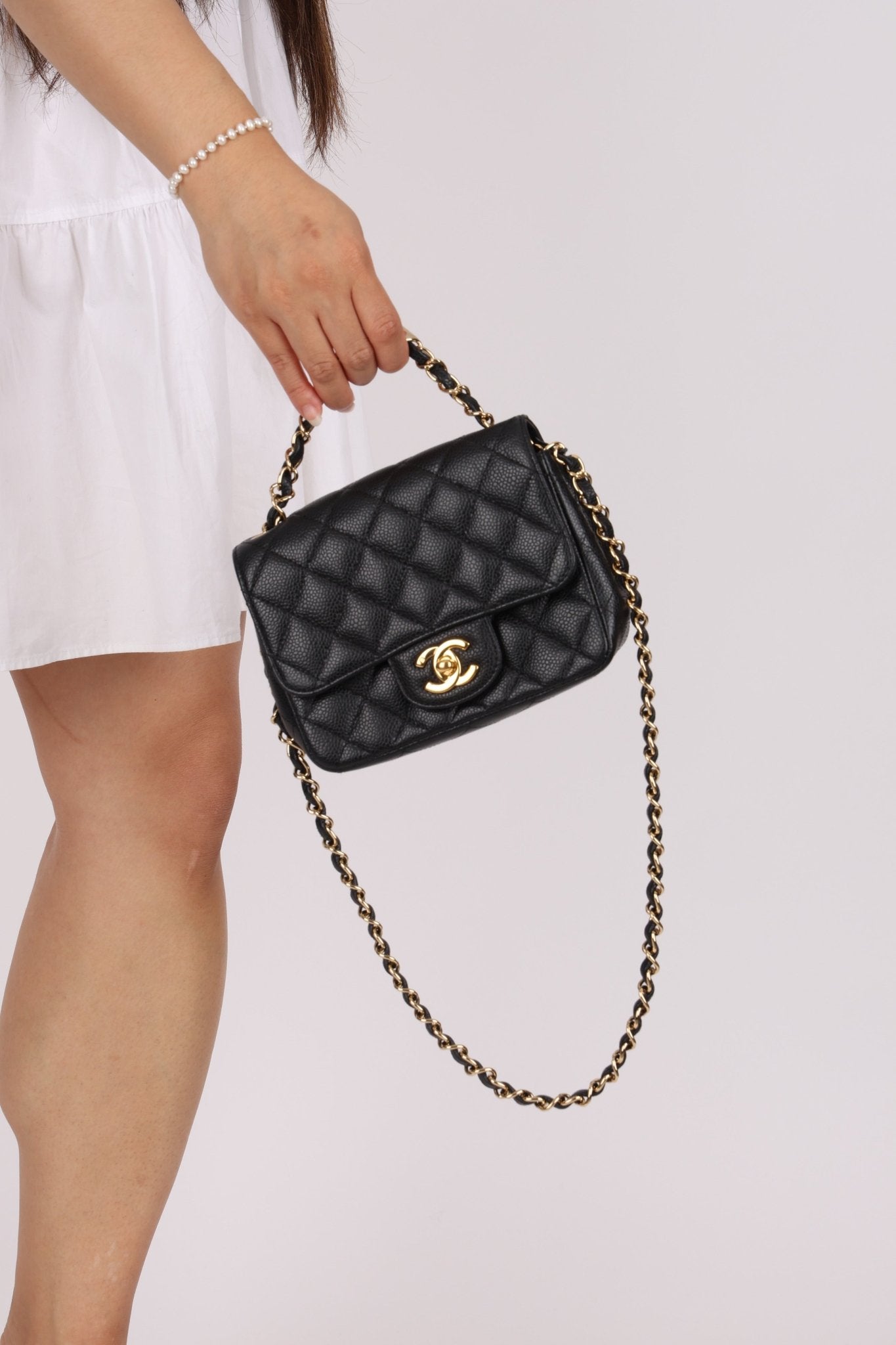 Rare Chanel 2008 Caviar Mini Square Flap 24K GP - FashioNica
