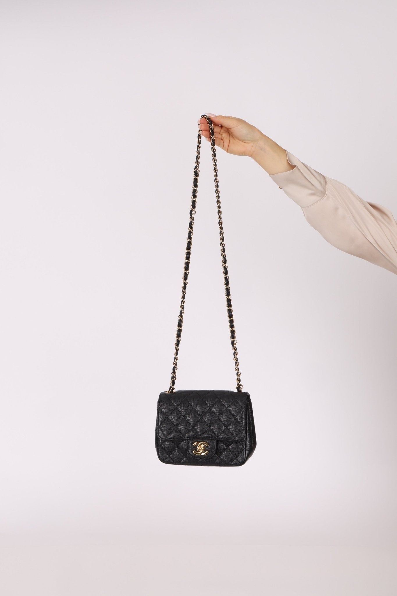 Rare Chanel 2008 Caviar Mini Square Flap 24K GP - FashioNica