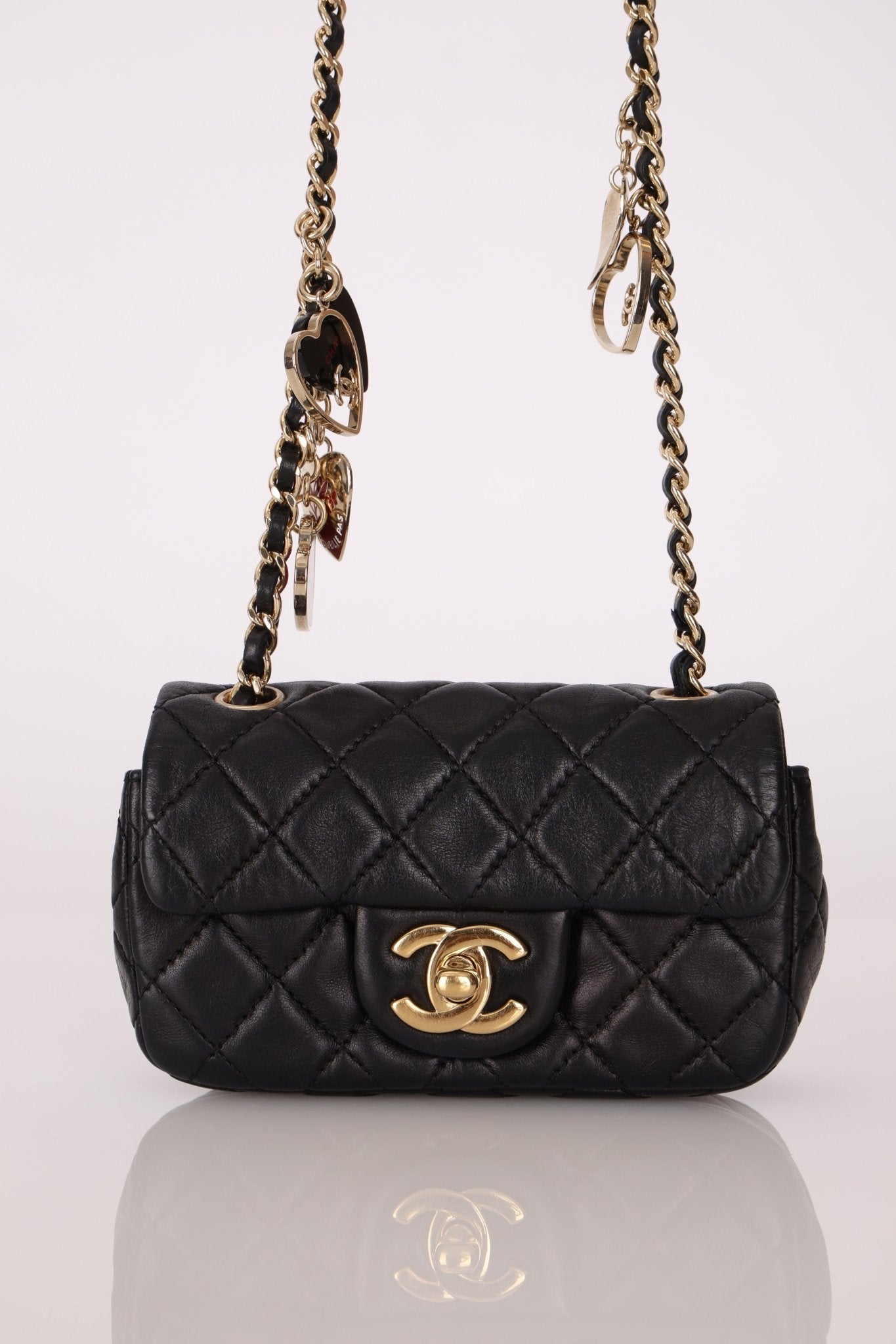 Rare Chanel 2009 Valentine Hearts Quilted Lambskin Extra Mini Flap Bag - FashioNica