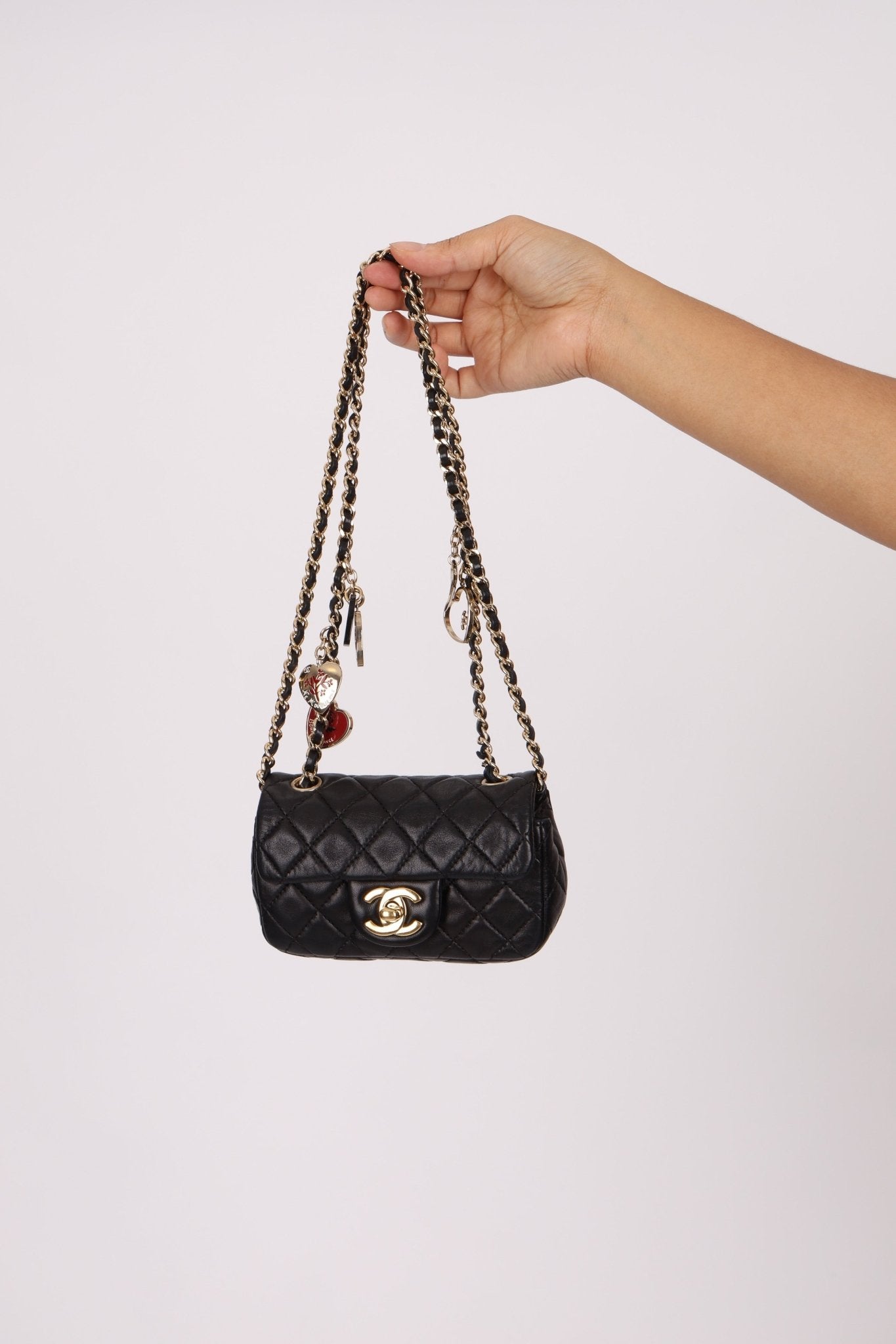 Rare Chanel 2009 Valentine Hearts Quilted Lambskin Extra Mini Flap Bag - FashioNica