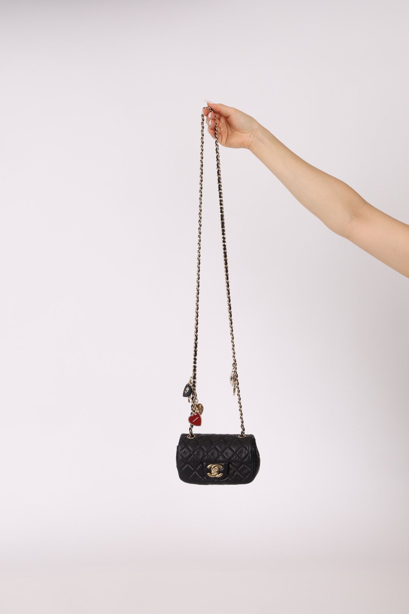 Rare Chanel 2009 Valentine Hearts Quilted Lambskin Extra Mini Flap Bag - FashioNica