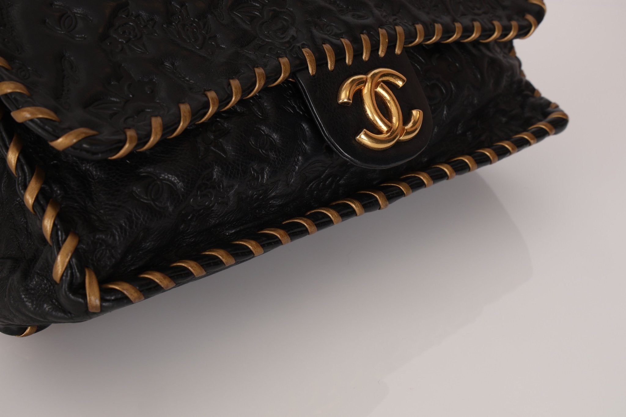 Rare Chanel 2011 Camellia Calfskin Embossed Whipstitch Shoulder Bag - FashioNica