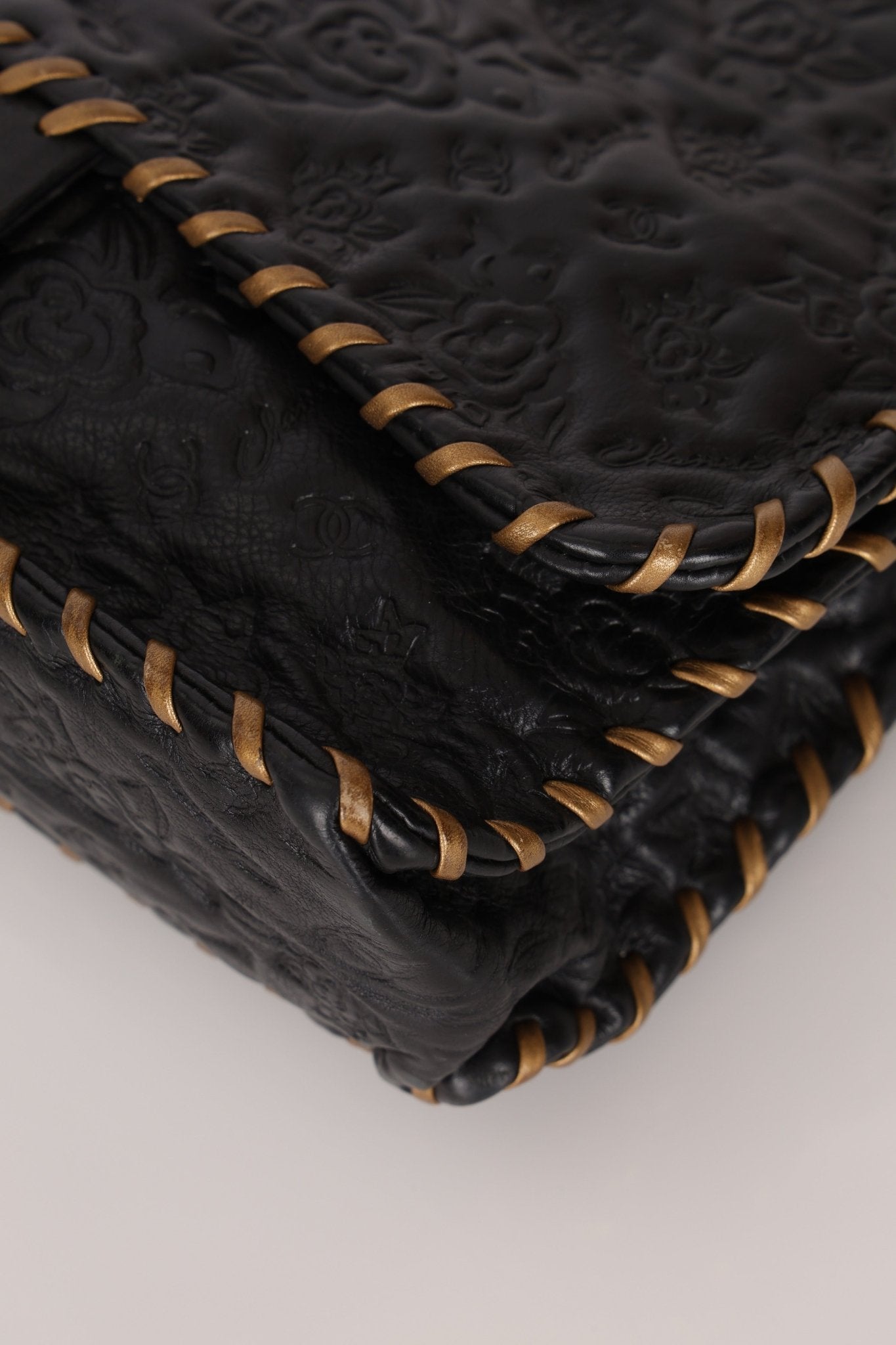 Rare Chanel 2011 Camellia Calfskin Embossed Whipstitch Shoulder Bag - FashioNica