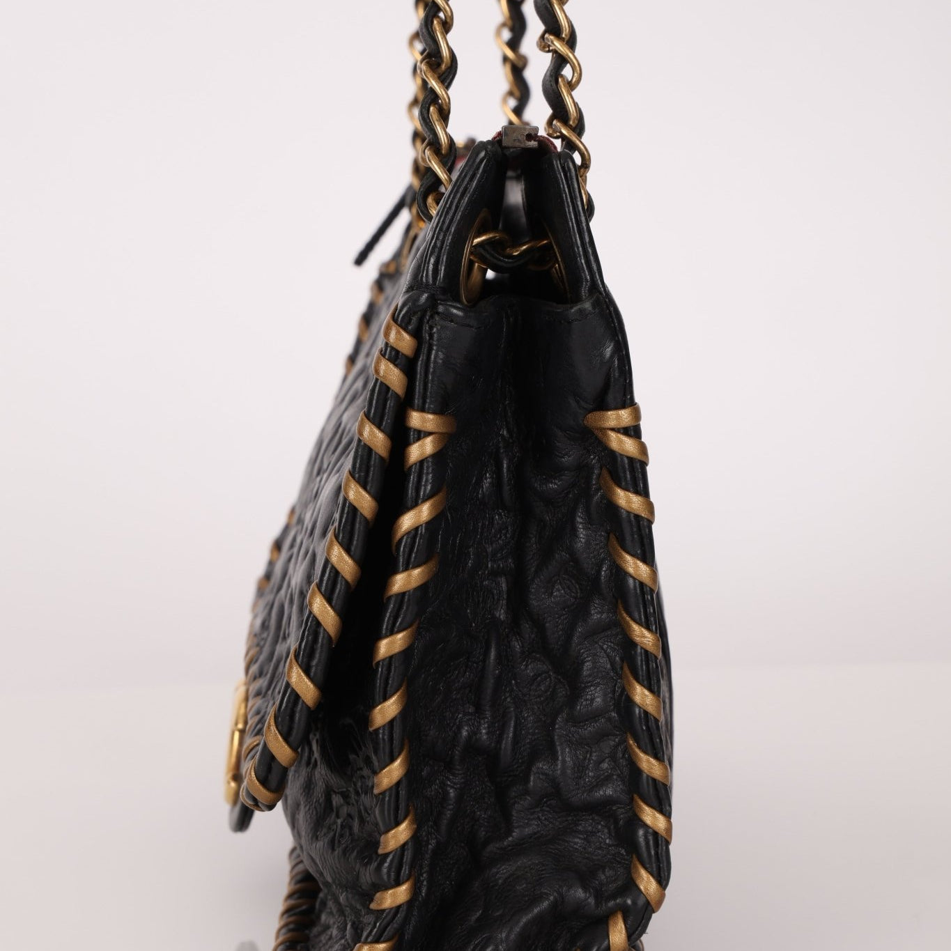 Rare Chanel 2011 Camellia Calfskin Embossed Whipstitch Shoulder Bag - FashioNica