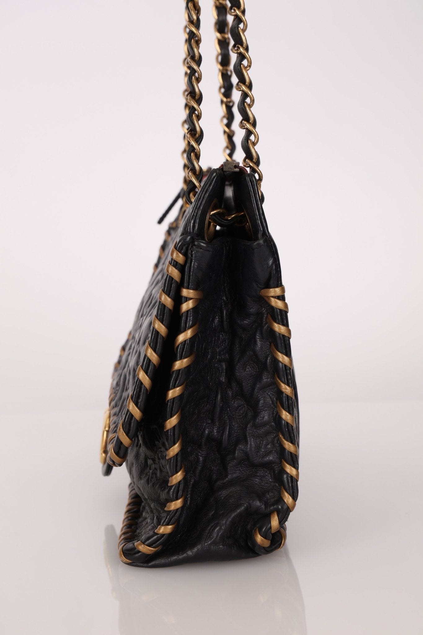 Rare Chanel 2011 Camellia Calfskin Embossed Whipstitch Shoulder Bag - FashioNica