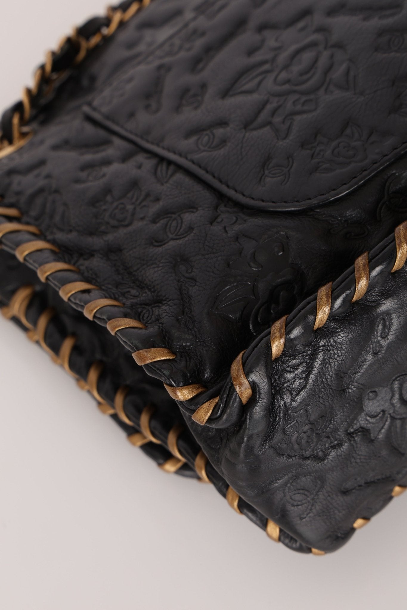 Rare Chanel 2011 Camellia Calfskin Embossed Whipstitch Shoulder Bag - FashioNica