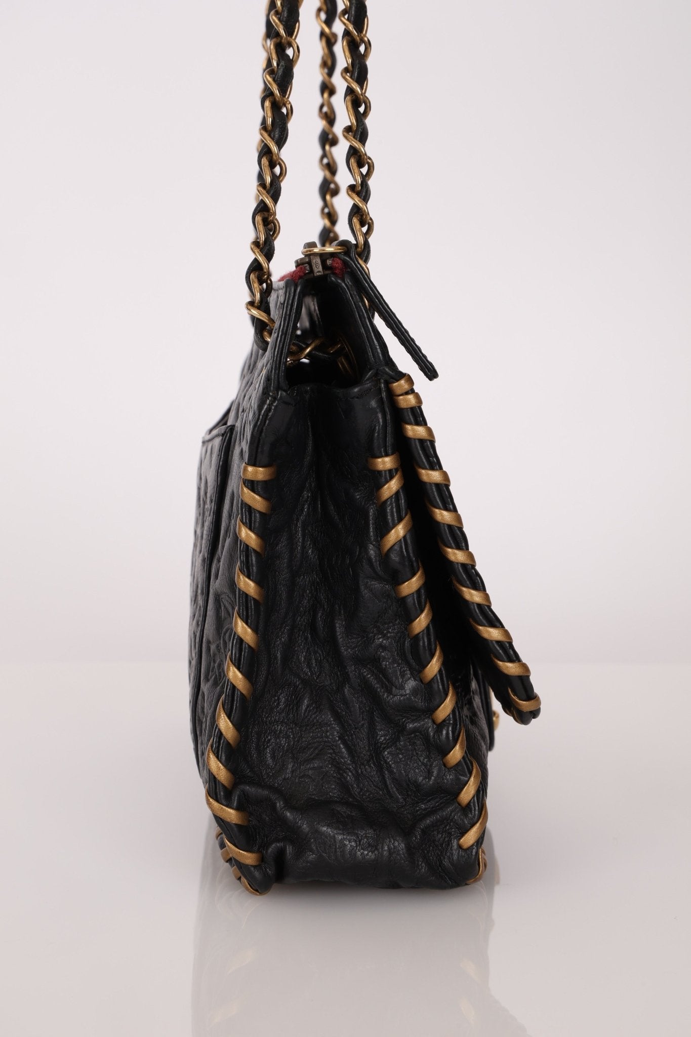 Rare Chanel 2011 Camellia Calfskin Embossed Whipstitch Shoulder Bag - FashioNica