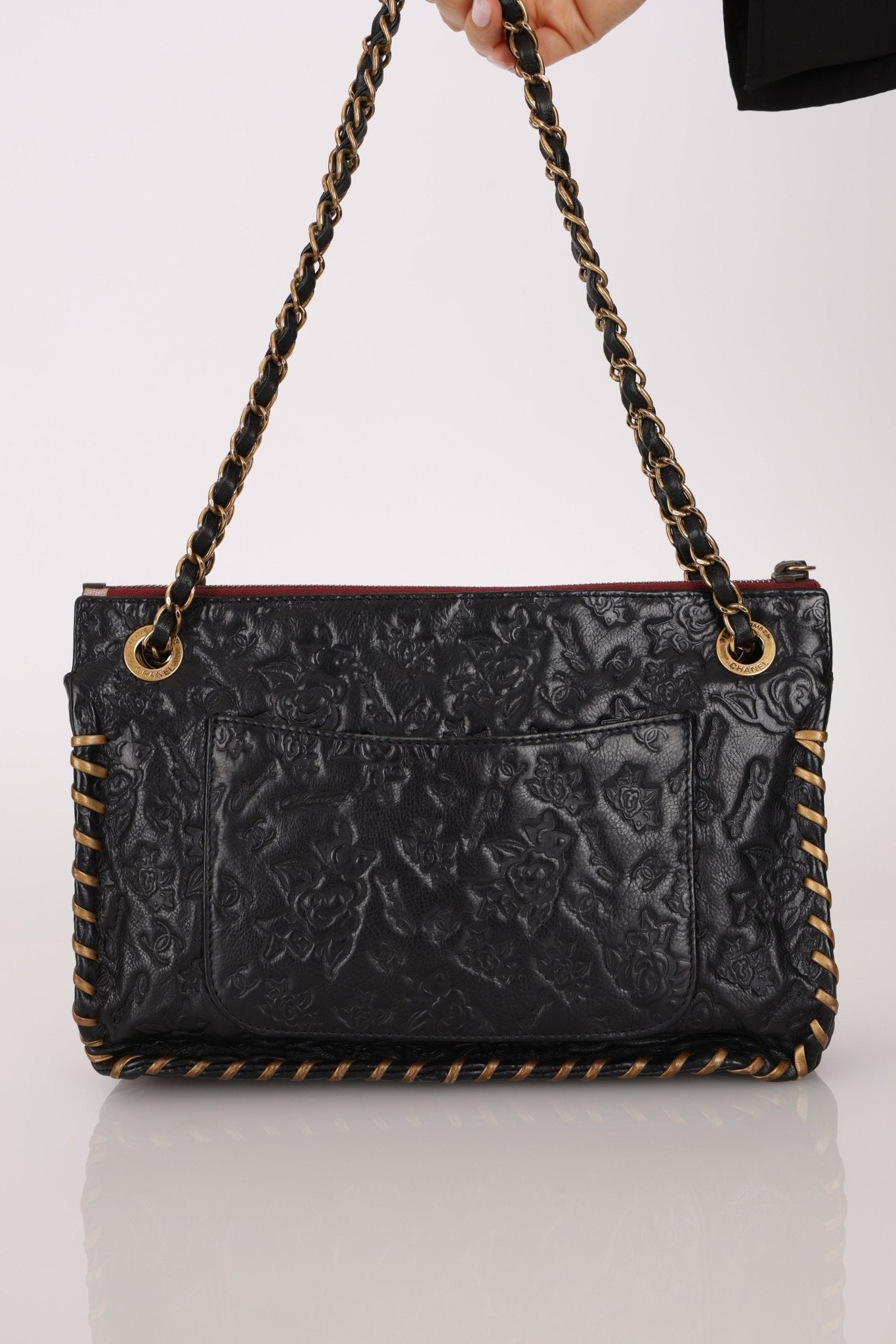 Rare Chanel 2011 Camellia Calfskin Embossed Whipstitch Shoulder Bag - FashioNica
