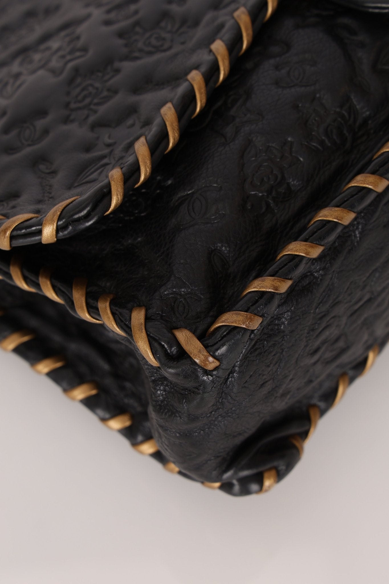 Rare Chanel 2011 Camellia Calfskin Embossed Whipstitch Shoulder Bag - FashioNica