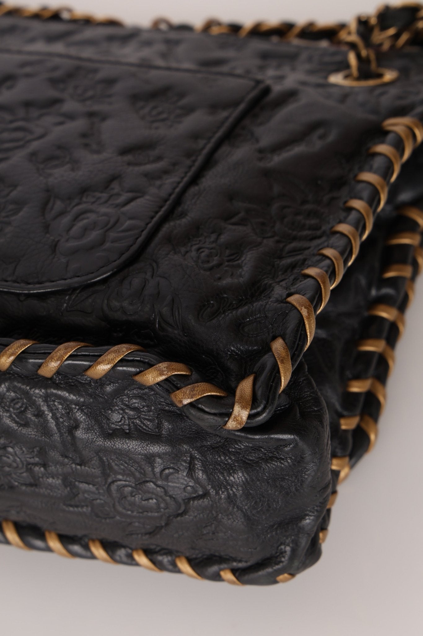 Rare Chanel 2011 Camellia Calfskin Embossed Whipstitch Shoulder Bag - FashioNica