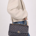 Rare Chanel 2015 Caviar Medium Navy Paris Flap Bag - FashioNica