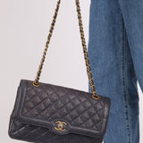 Rare Chanel 2015 Caviar Medium Navy Paris Flap Bag - FashioNica