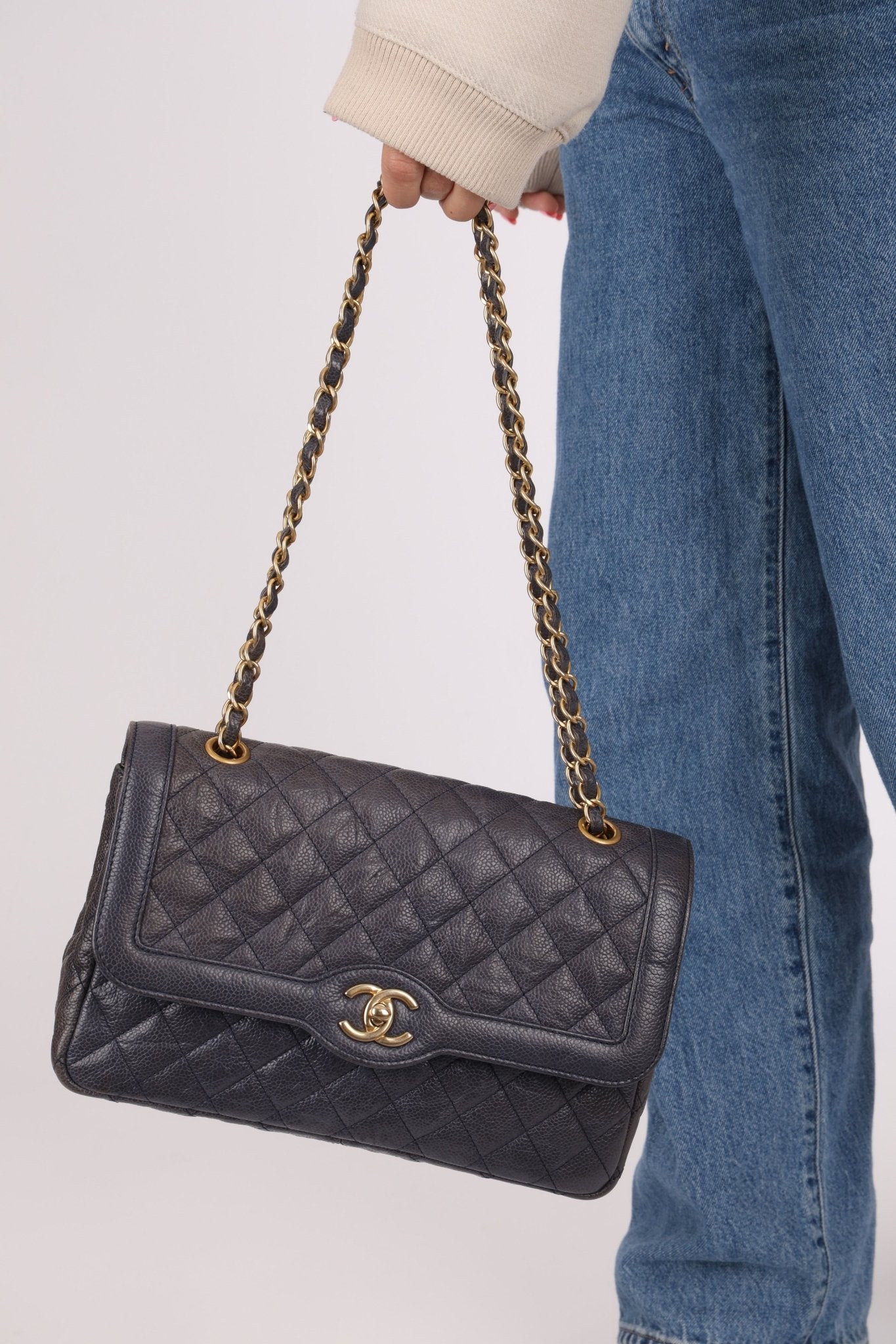 Rare Chanel 2015 Caviar Medium Navy Paris Flap Bag - FashioNica
