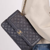Rare Chanel 2015 Caviar Medium Navy Paris Flap Bag - FashioNica
